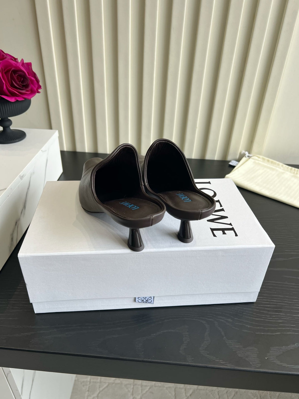 Loewe 26S Heeled Mules In Dark Brown Calfskin