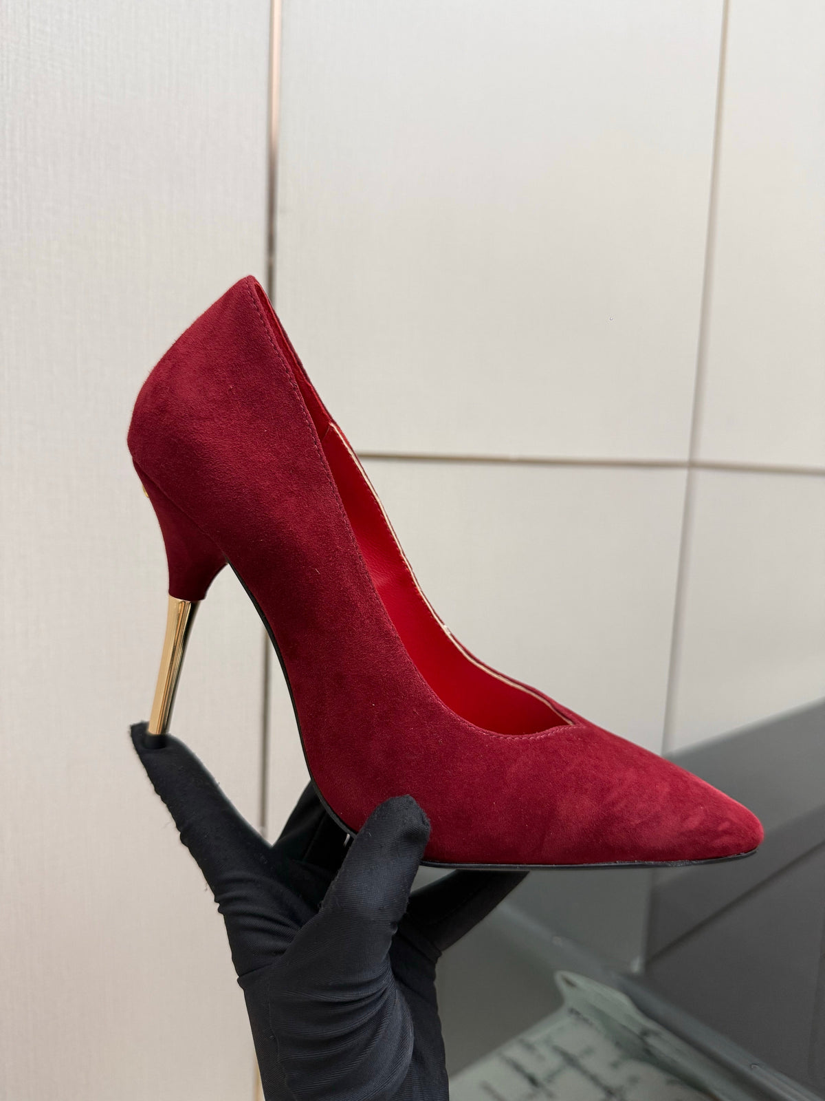 Valentino 26S High Heels 10cm In Dark Red Suede