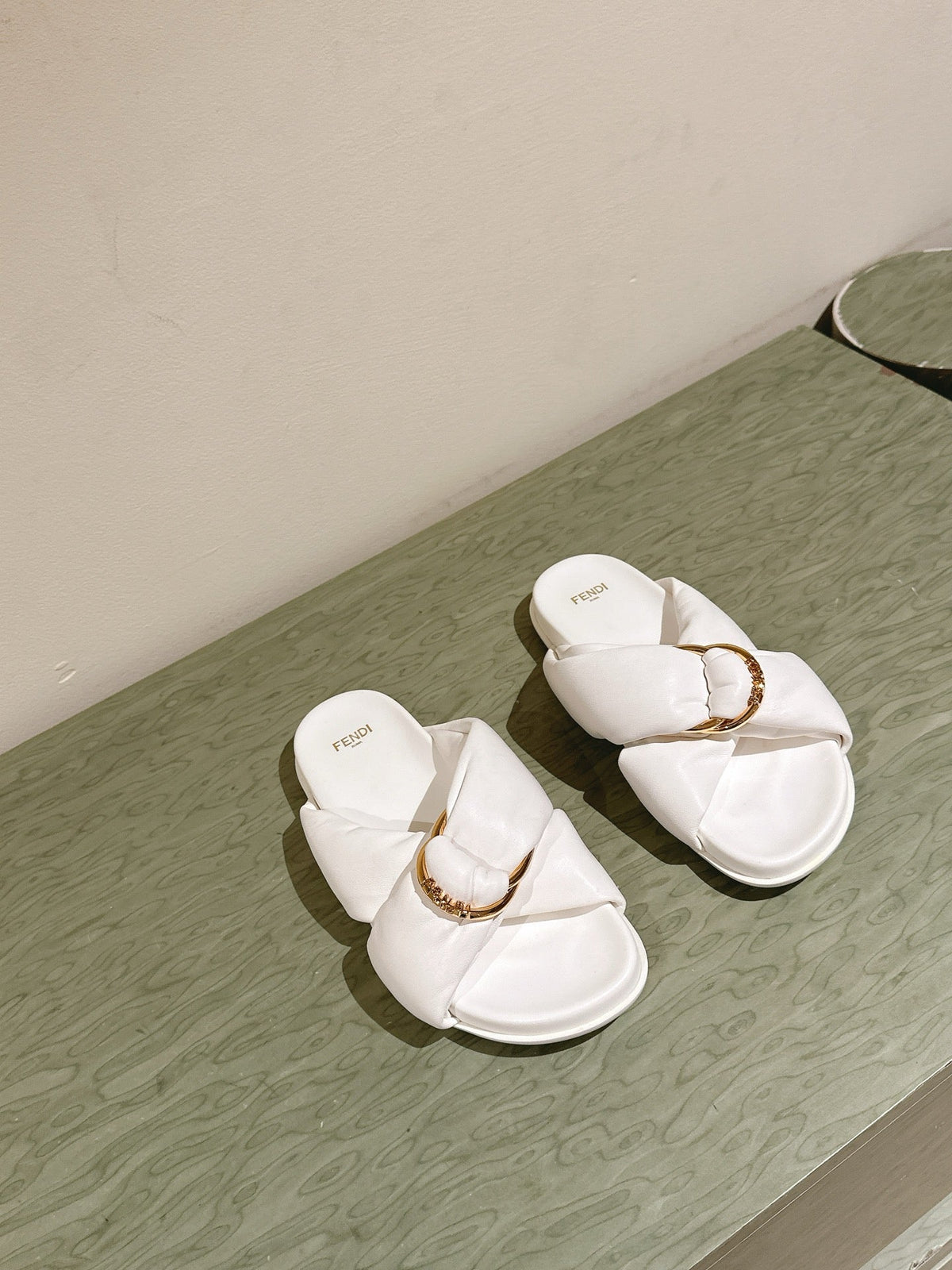 Fendi 26S Wide Cross-Strap Sandals White Lambskin