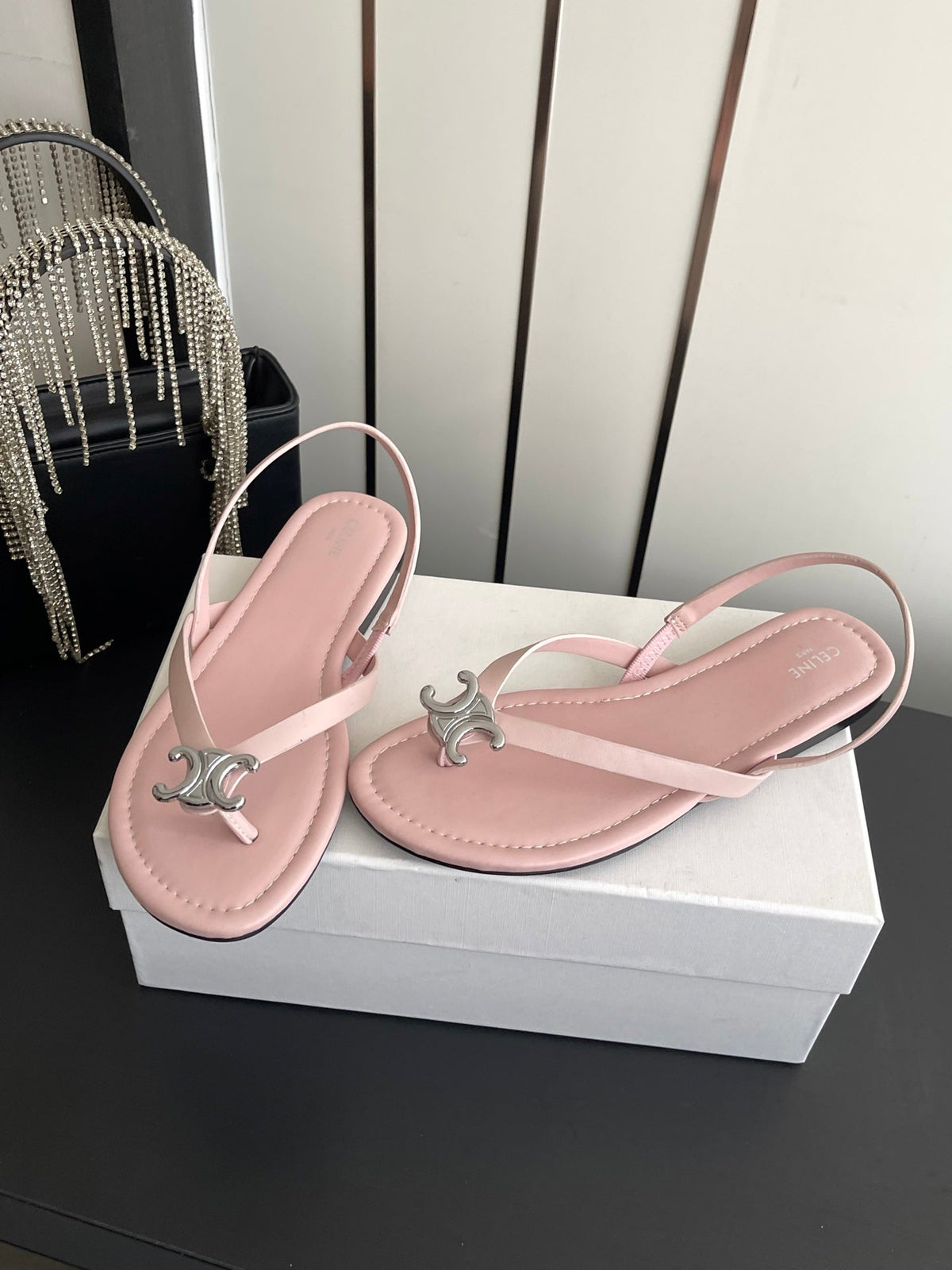 Celine 26s Thong Sandals Light Pink Calfskin 305819