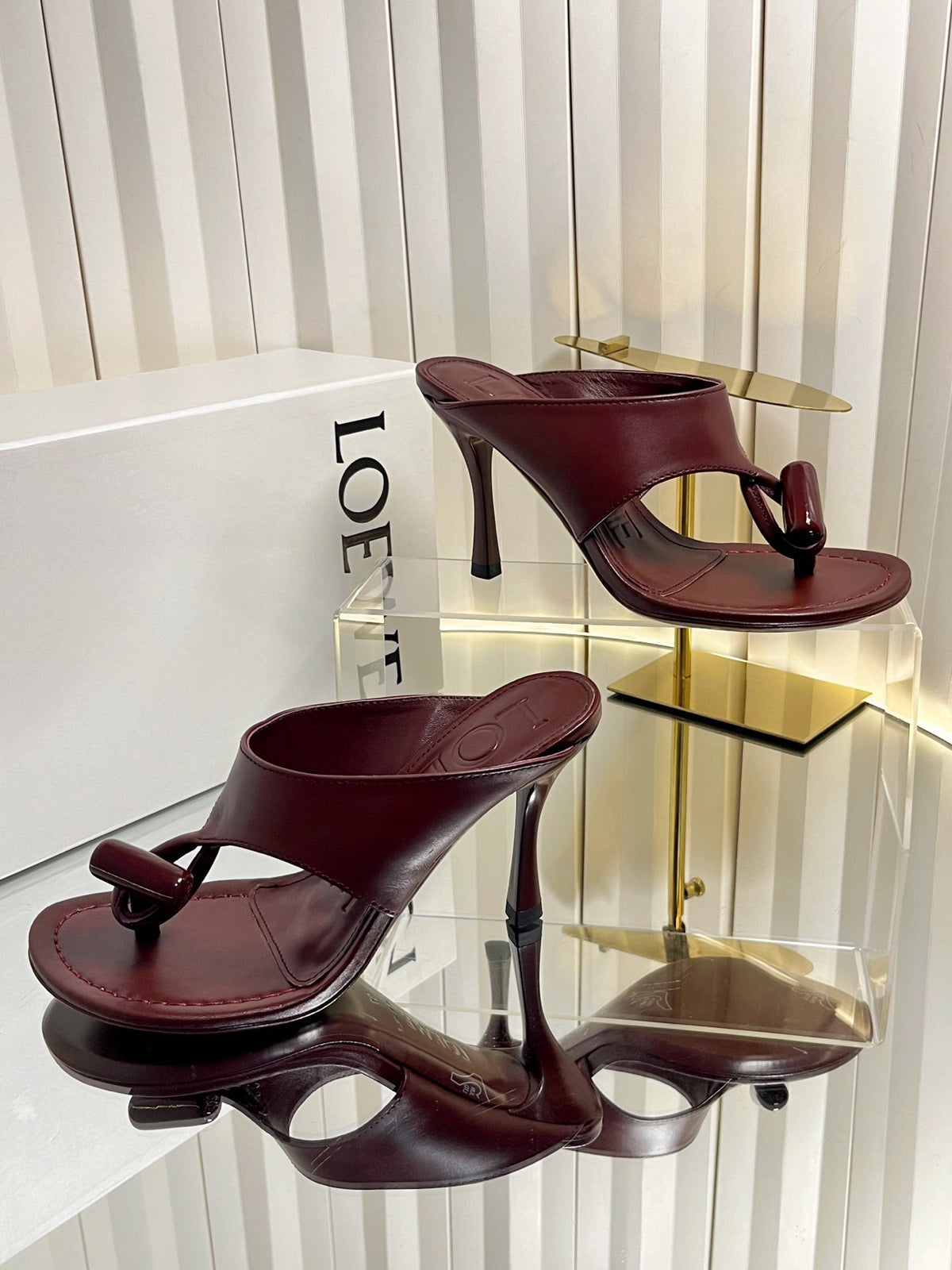 Loewe 26S Heeled Thong Sandals 90 mm In Dark Red Calfskin