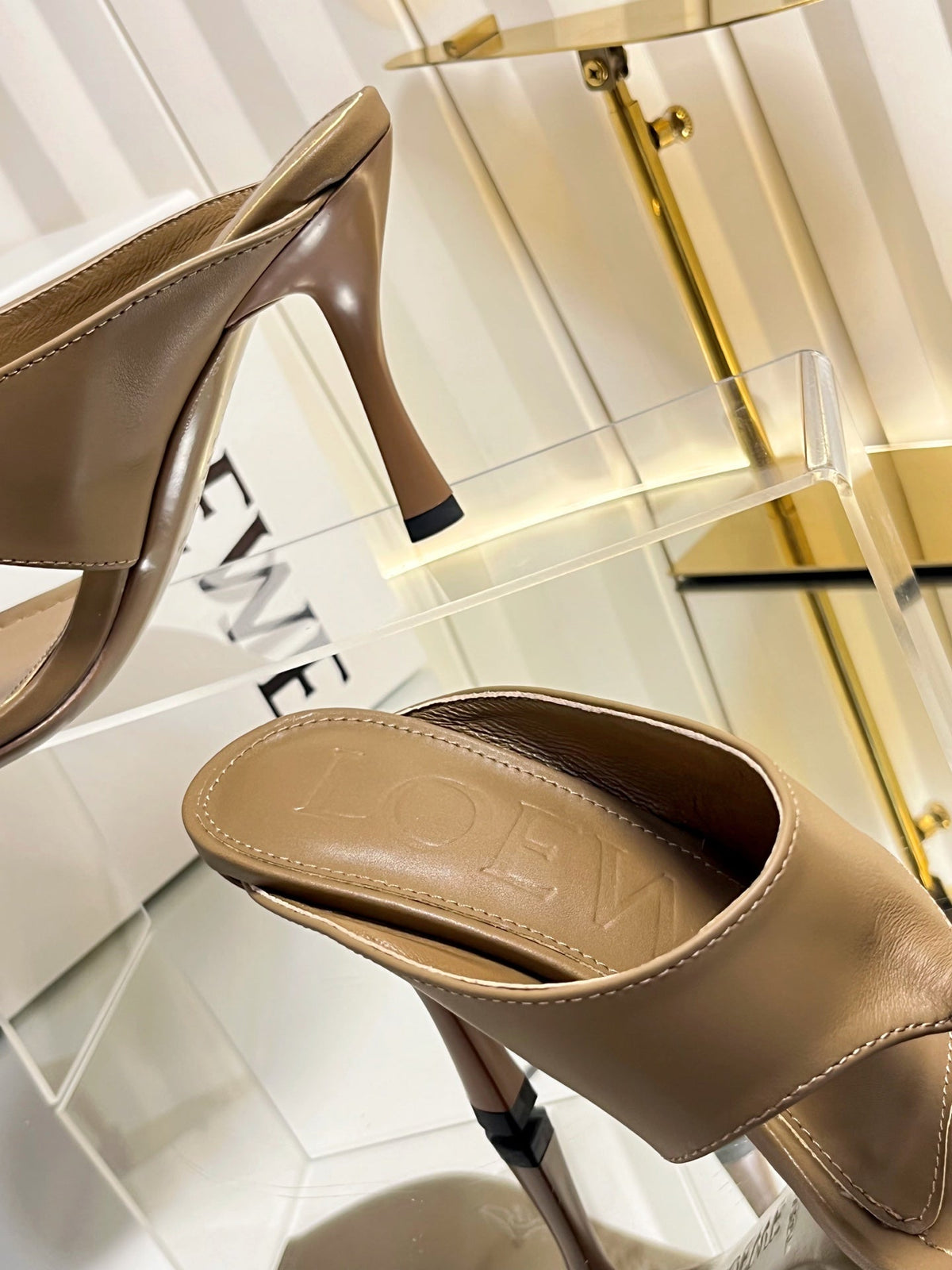 Loewe 26S Heeled Thong Sandals 90 mm In Camel Brown Calfskin