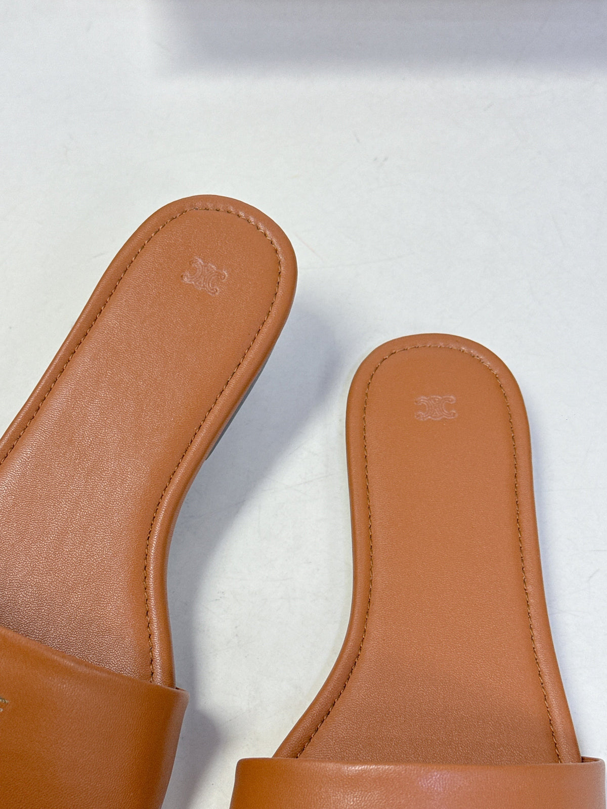Celine 26s Flat Slides Tan Brown Lambskin 418296