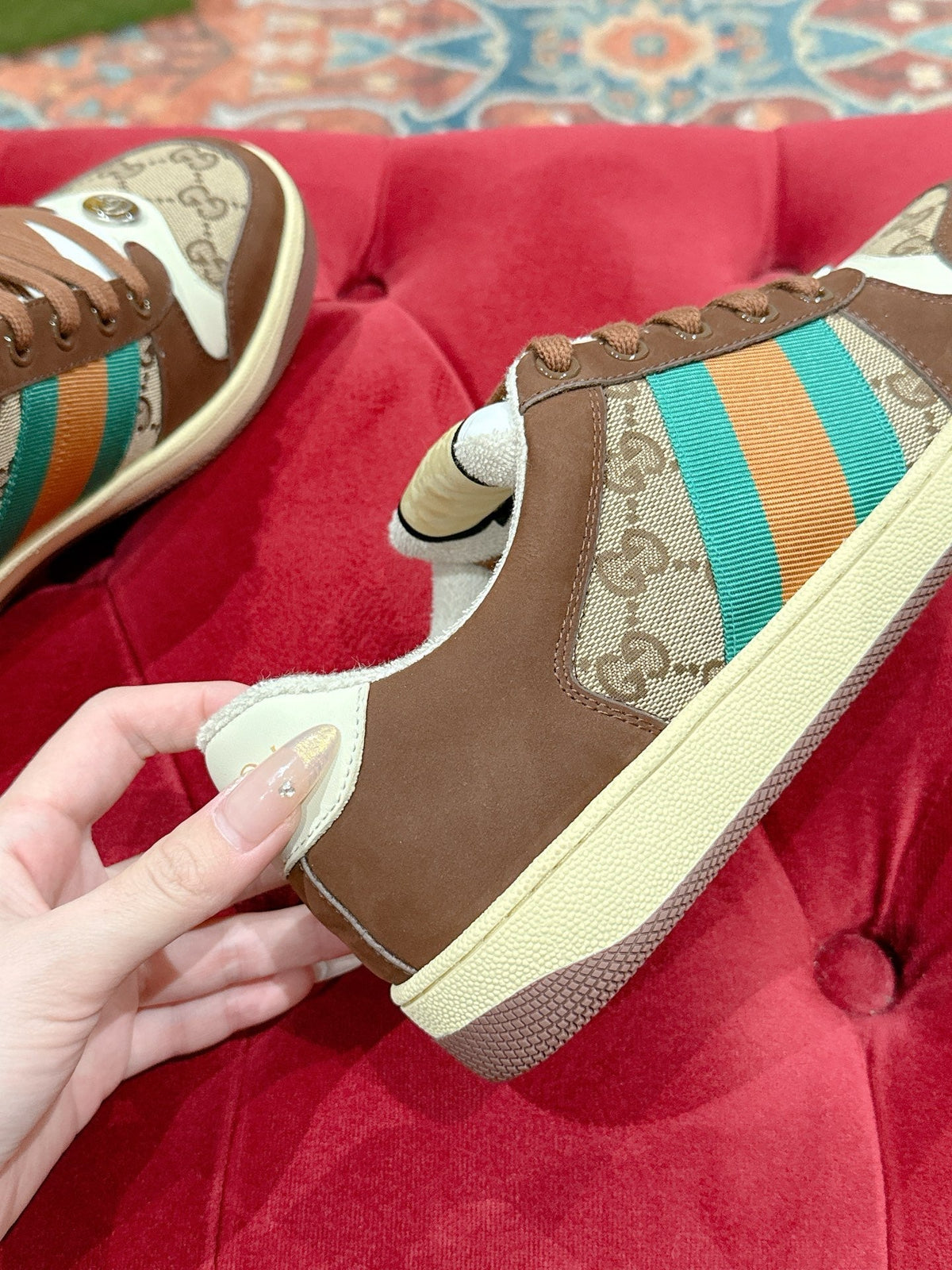GG 26s Screener Sneaker Brown Suede And Beige Canvas