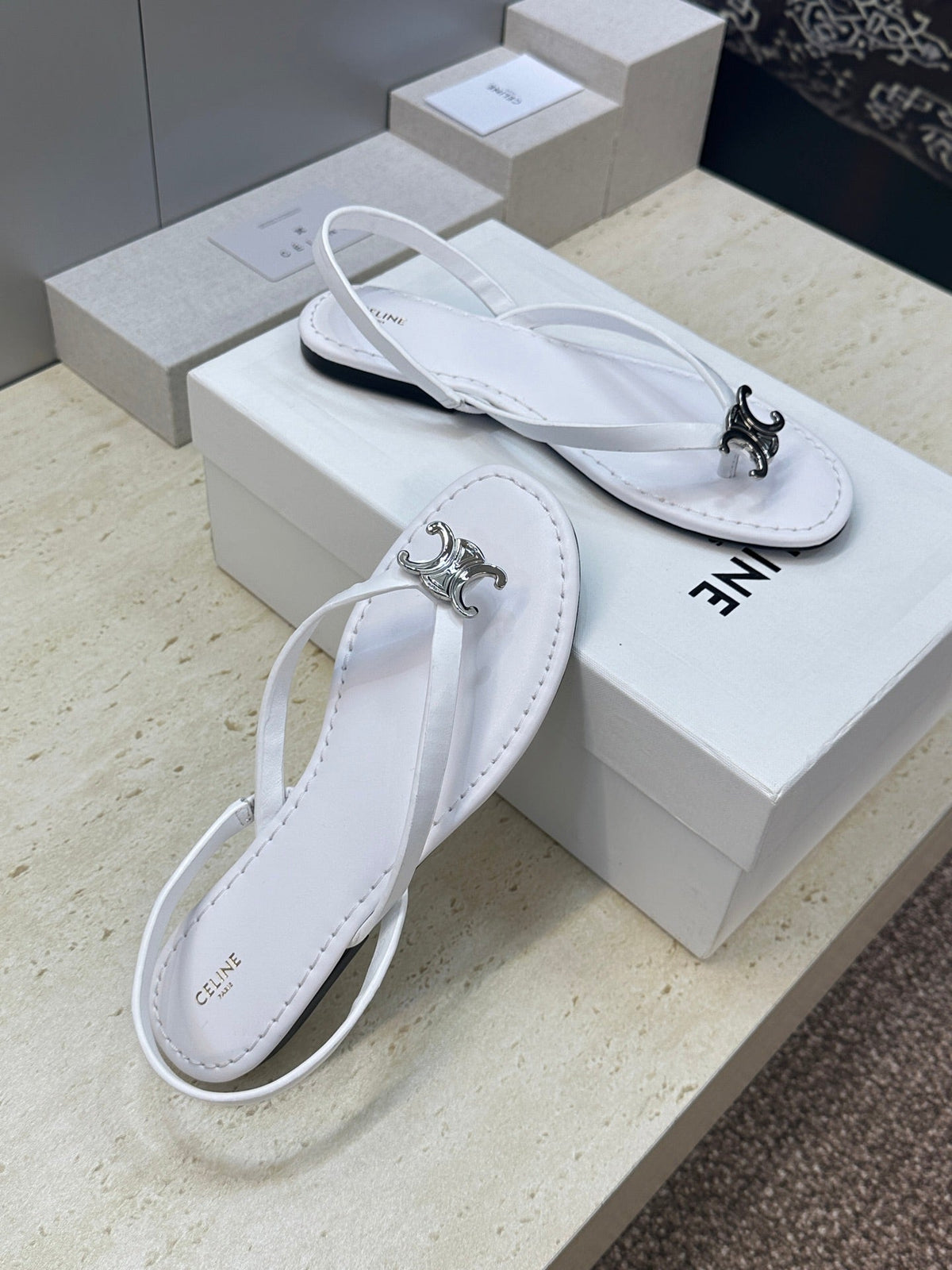 Celine 26s Thong Sandals White Calfskin 294817