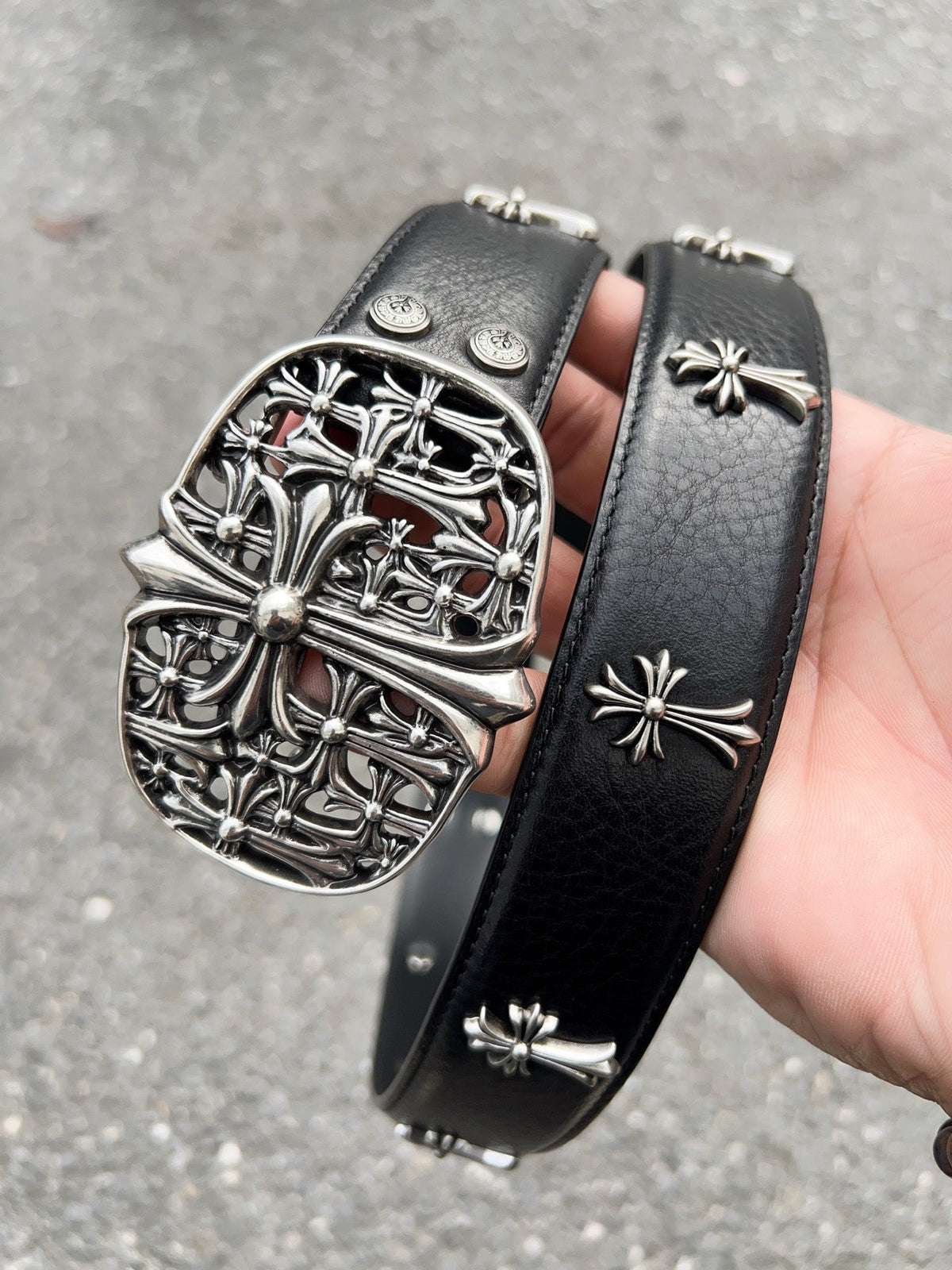 CH Gothic Sword Buckle Belt 3.8cm Black Cowhide Leather 203198