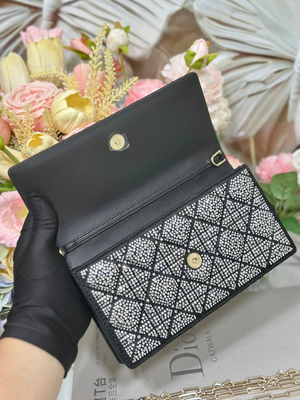 Dior 2026 My Dior Mini Bag 21cm Black Cannage Satin and Strass 405667