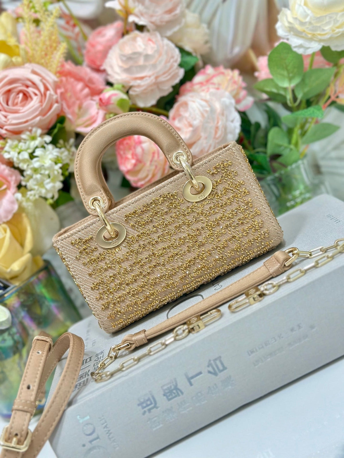 Dior 2026 Lady D-Joy Bag With Chain 16cm Canvas Leather 406830
