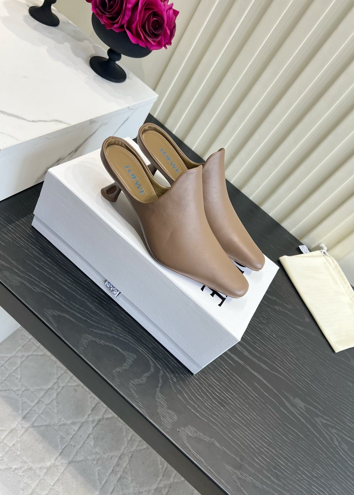 Loewe 26S Heeled Mules In Blown Calfskin