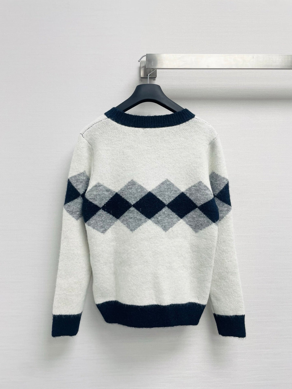 CD 26FW Crewneck Sweater Diamond Check Color-Block Letter Jacquard Wool 446710