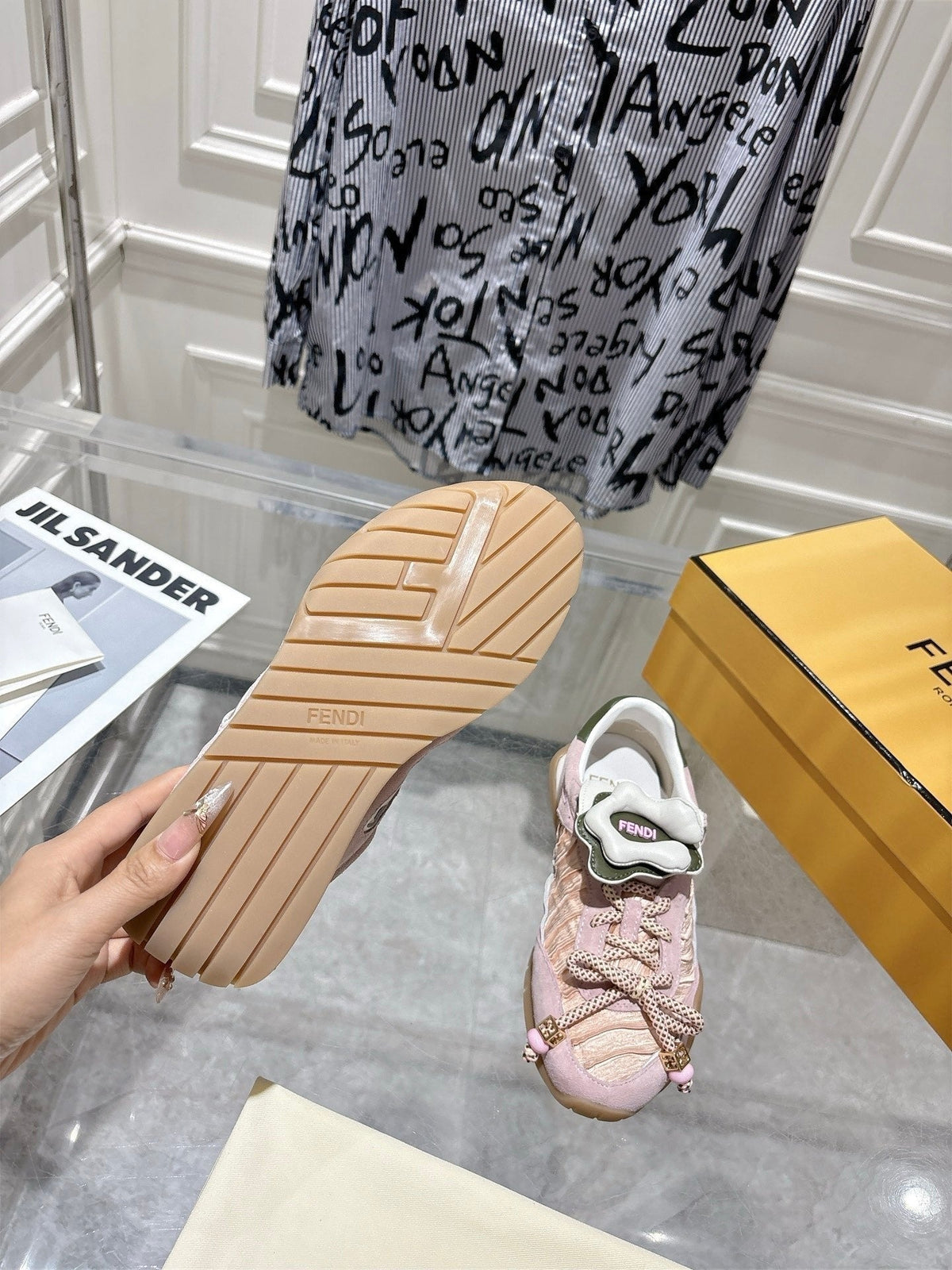 Fendi 26S Sneakers Cream White Fabric And Suede