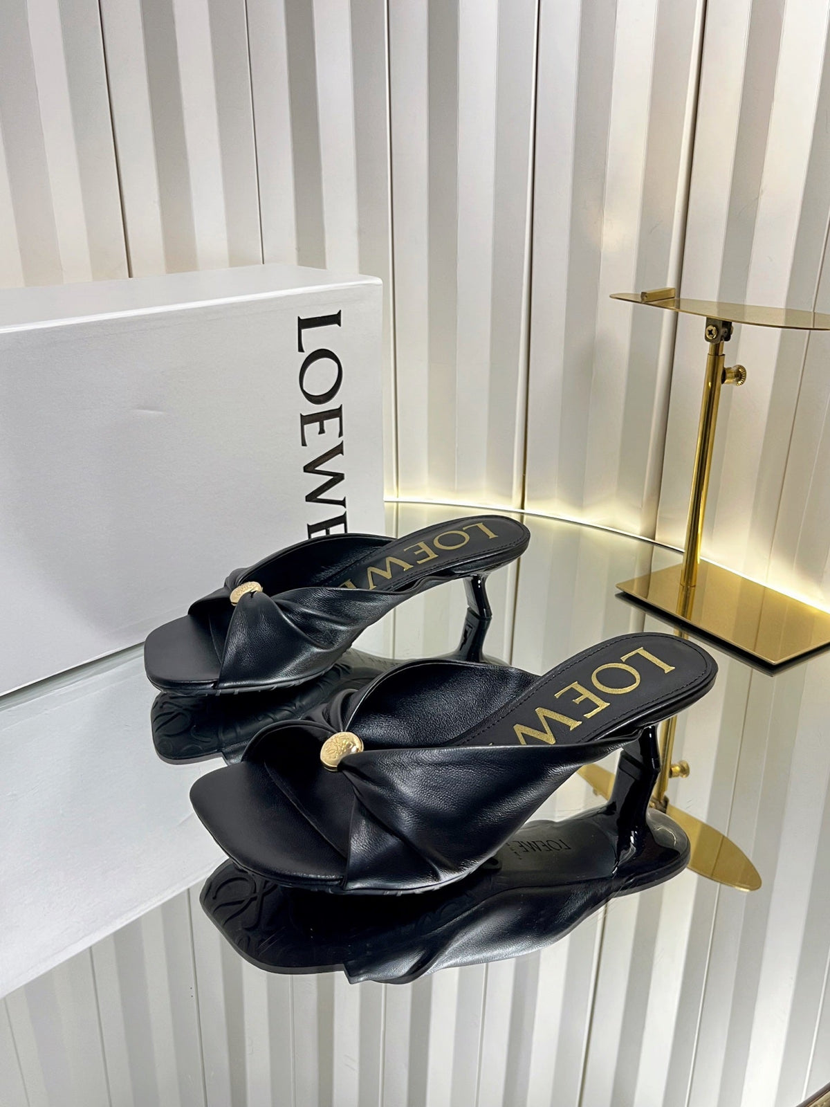 Loewe 26S Heeled Sandals 45 mm In Black Calfskin