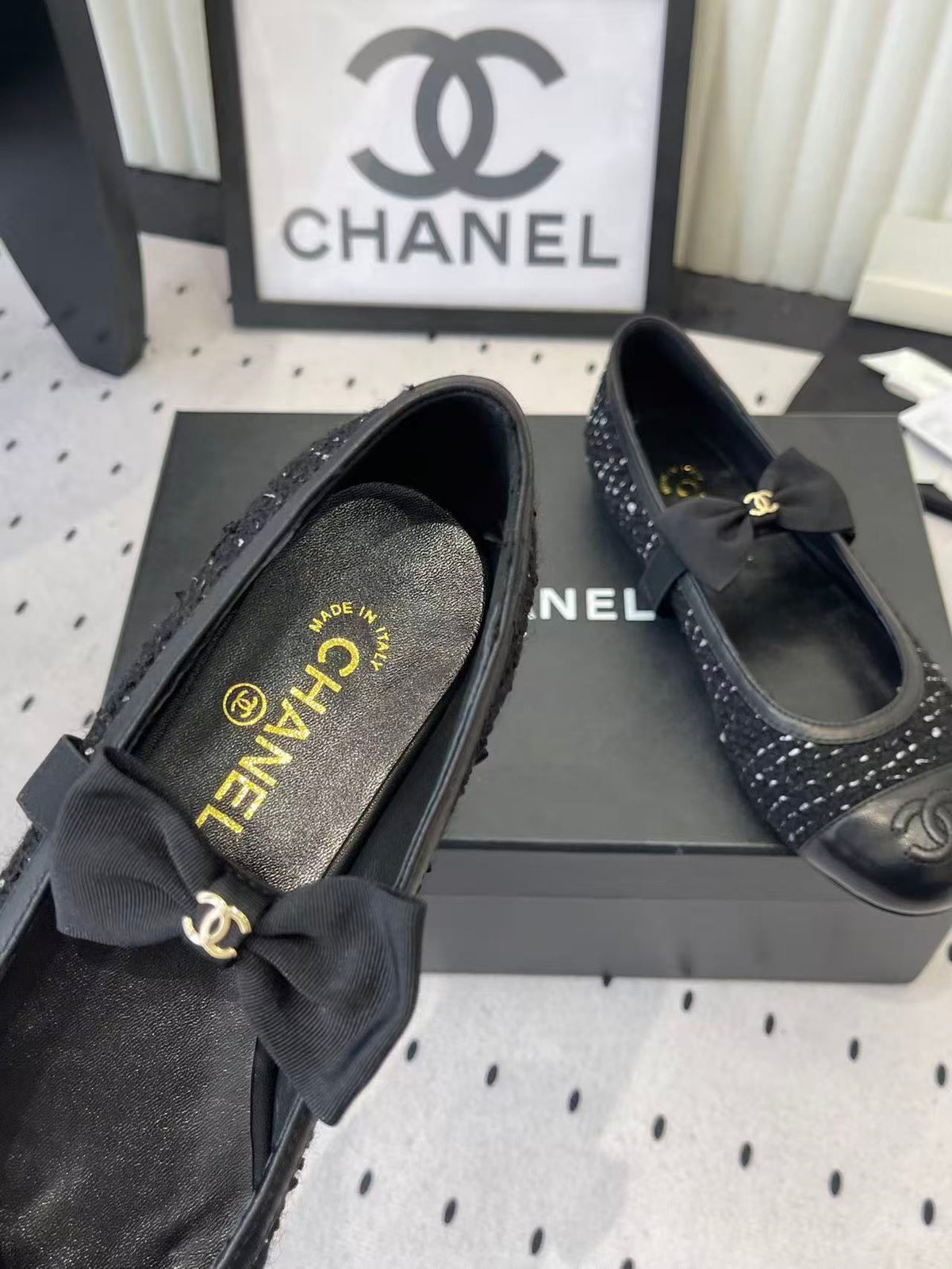 Chanel 2026 Bow Ballet Flat Black Tweed