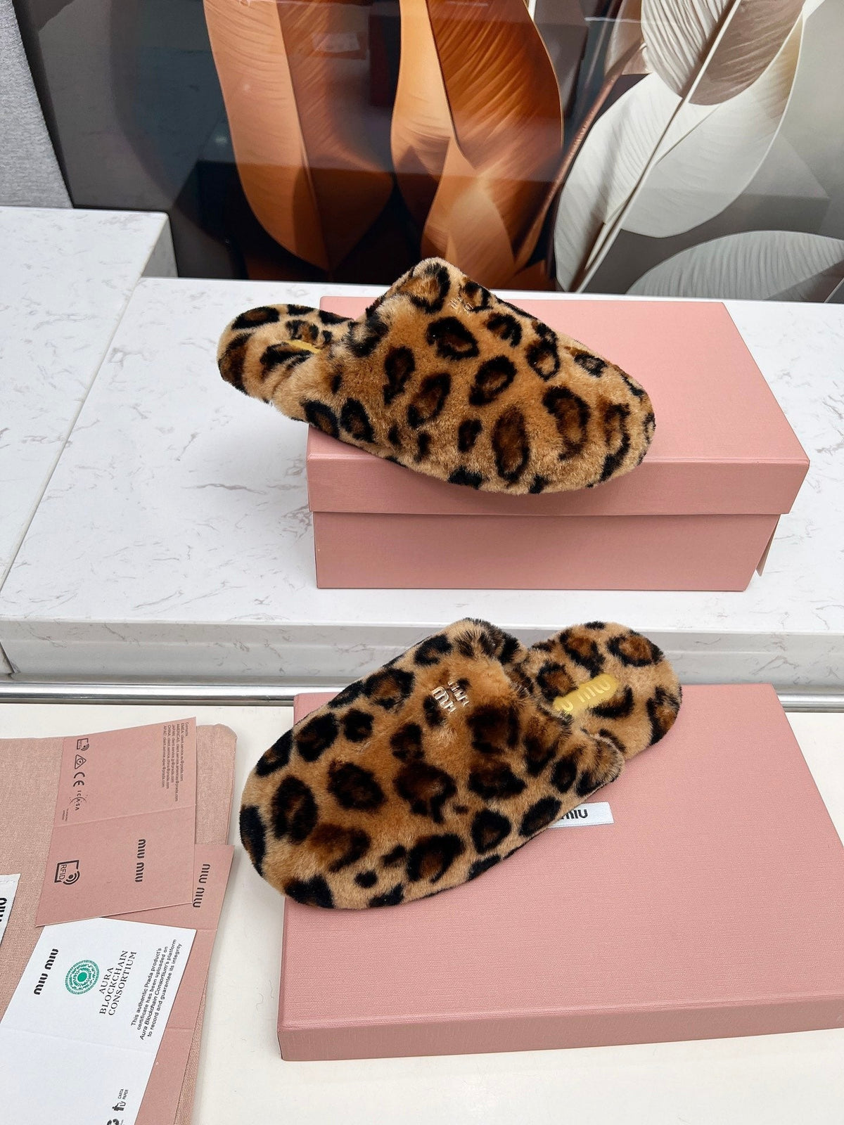Miumiu 26S Mules Leopard Pattern Shearling