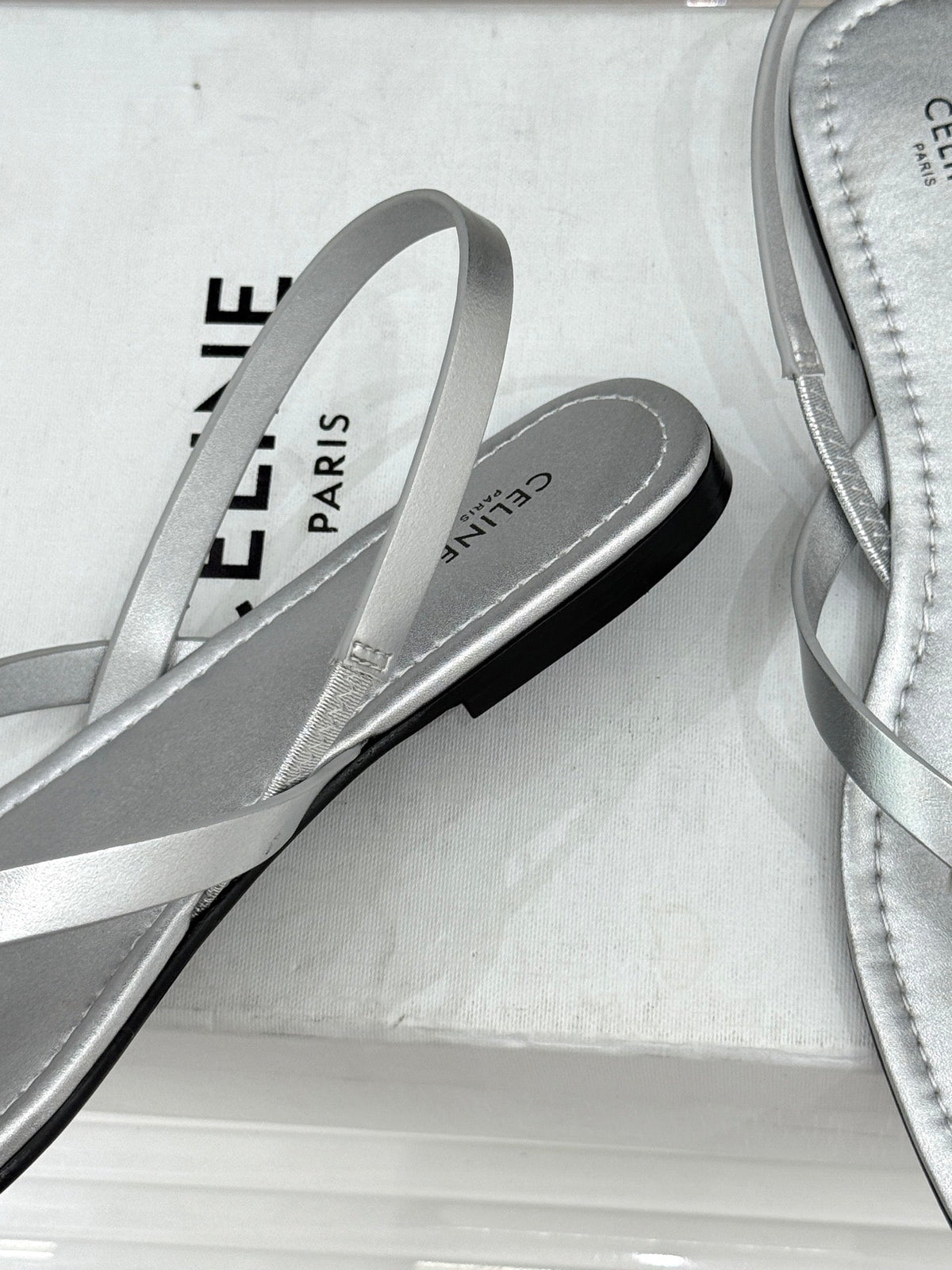 Celine 26s Thong Sandals Silver Calfskin 416283