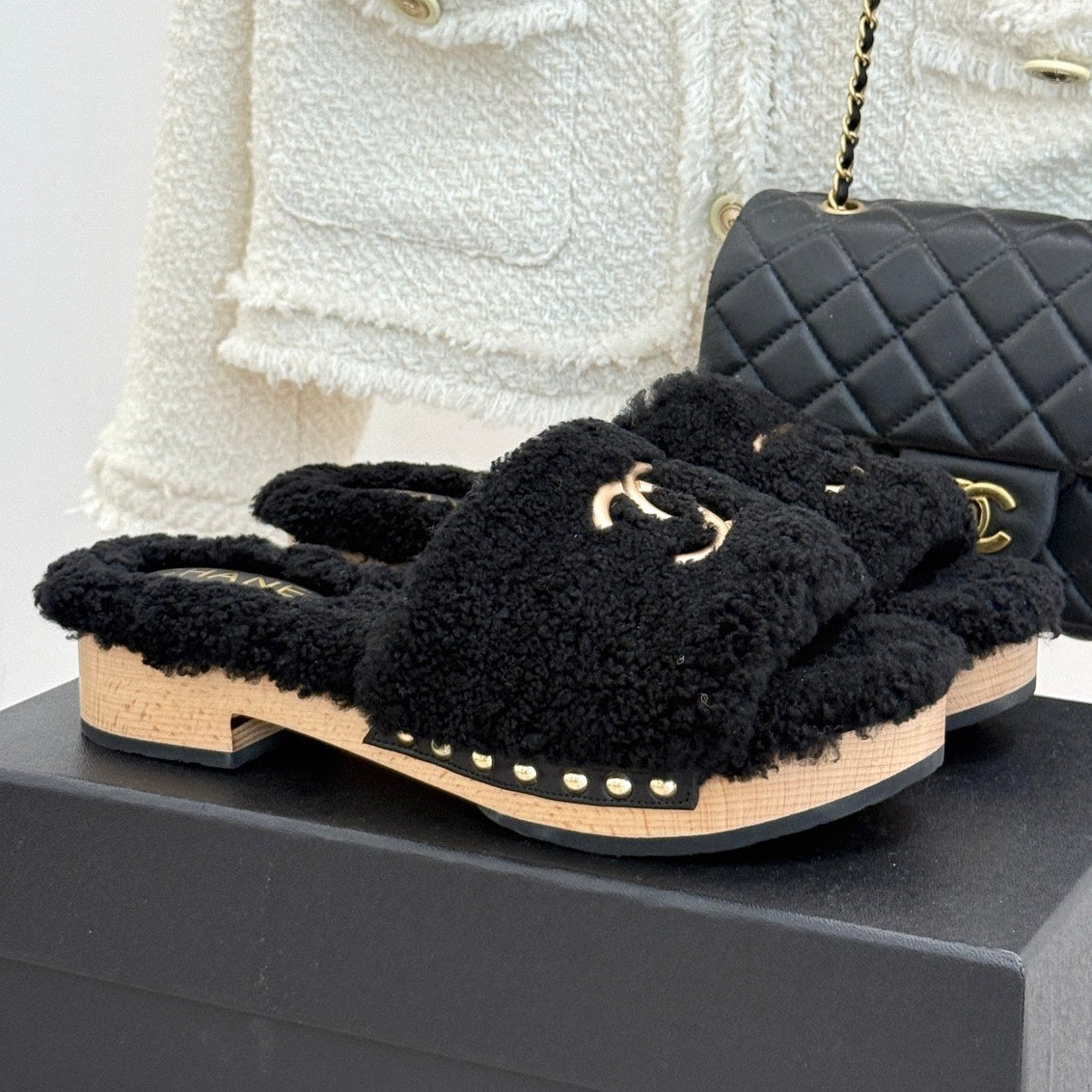 Chanel 2026 Wood Thick-Soled Sandals Wool 188607