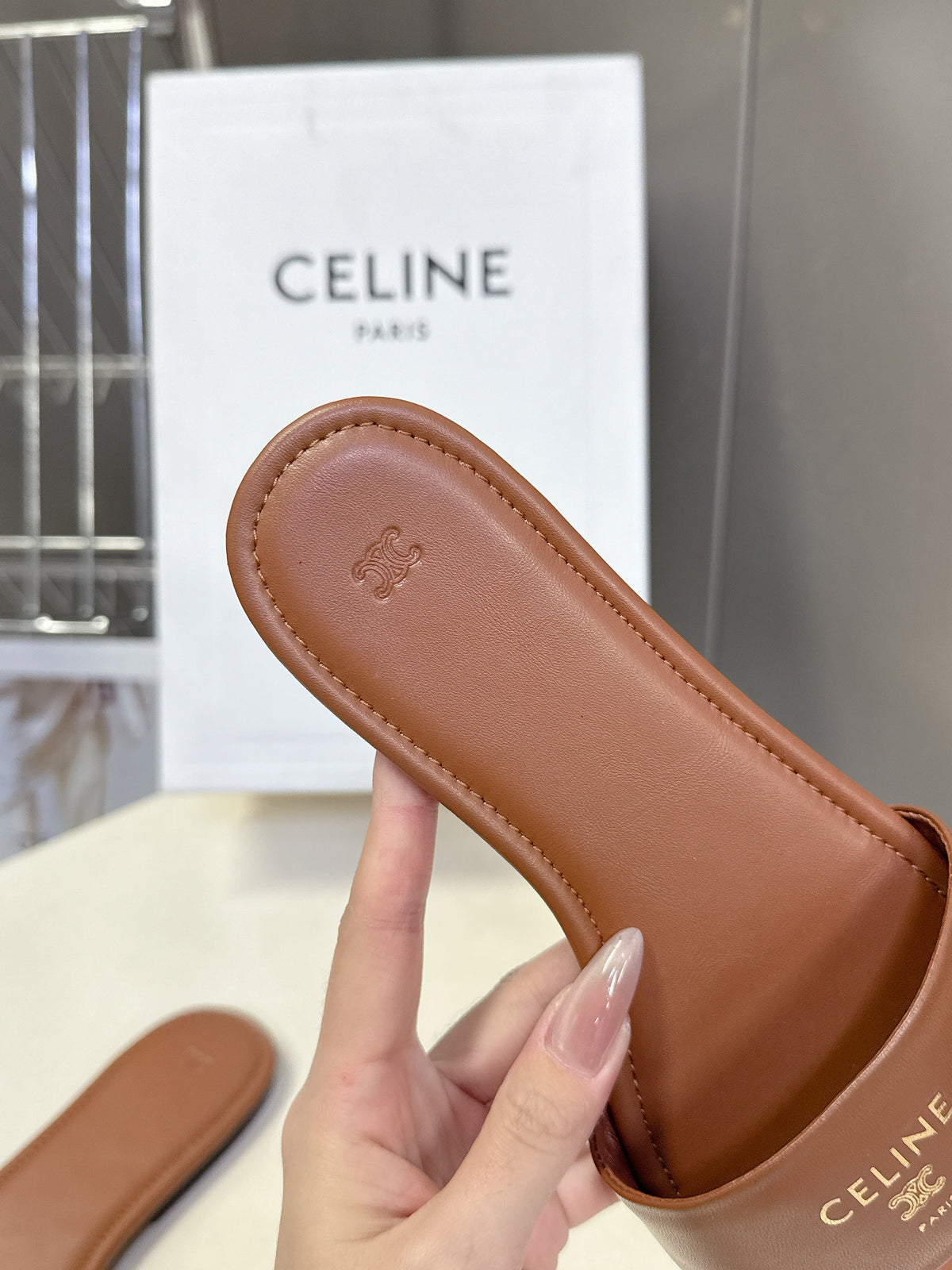 Celine 26s Flat Slides Caramel Brown Lambskin 714953