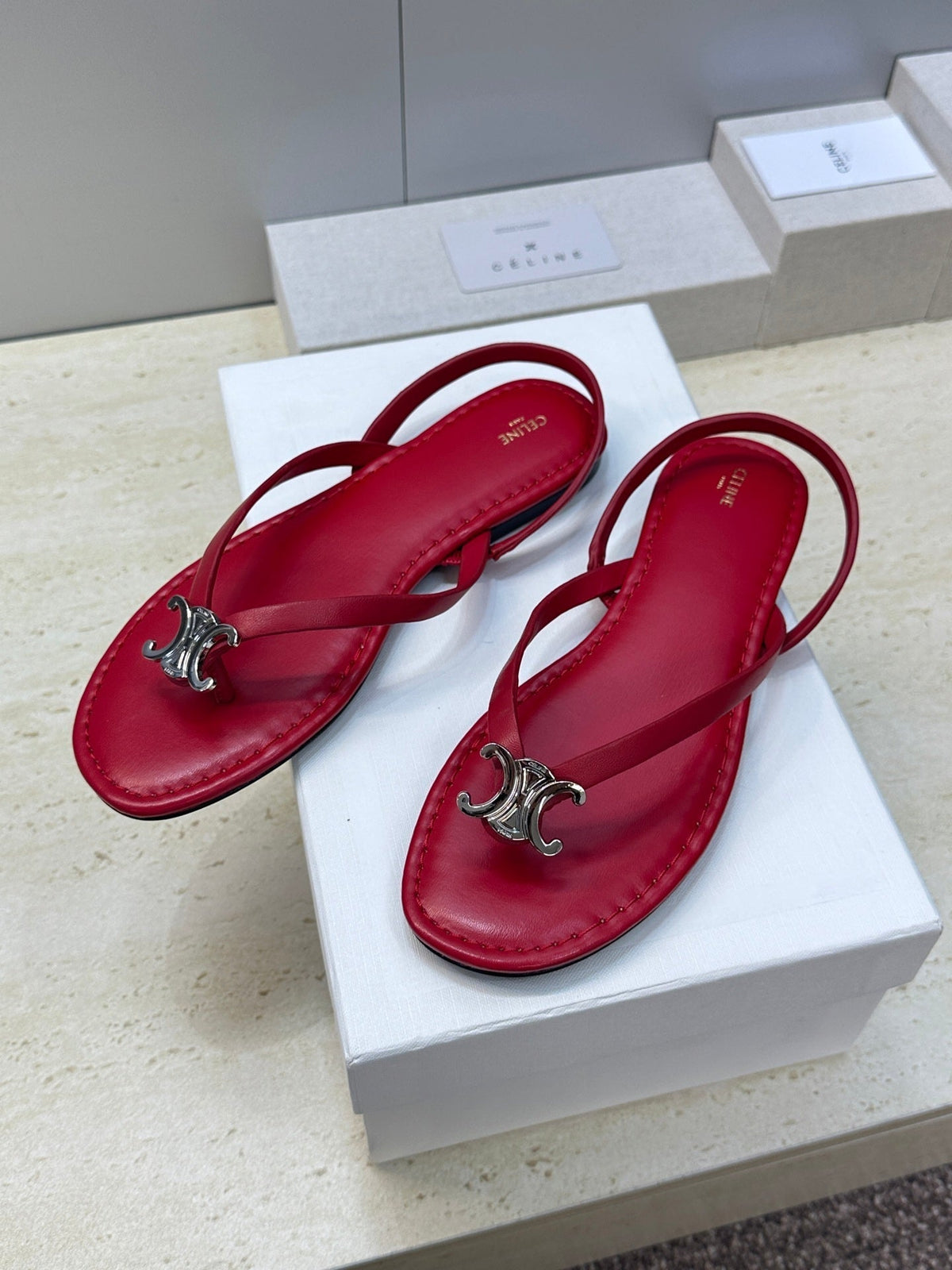 Celine 26s Thong Sandals Red Calfskin 751936