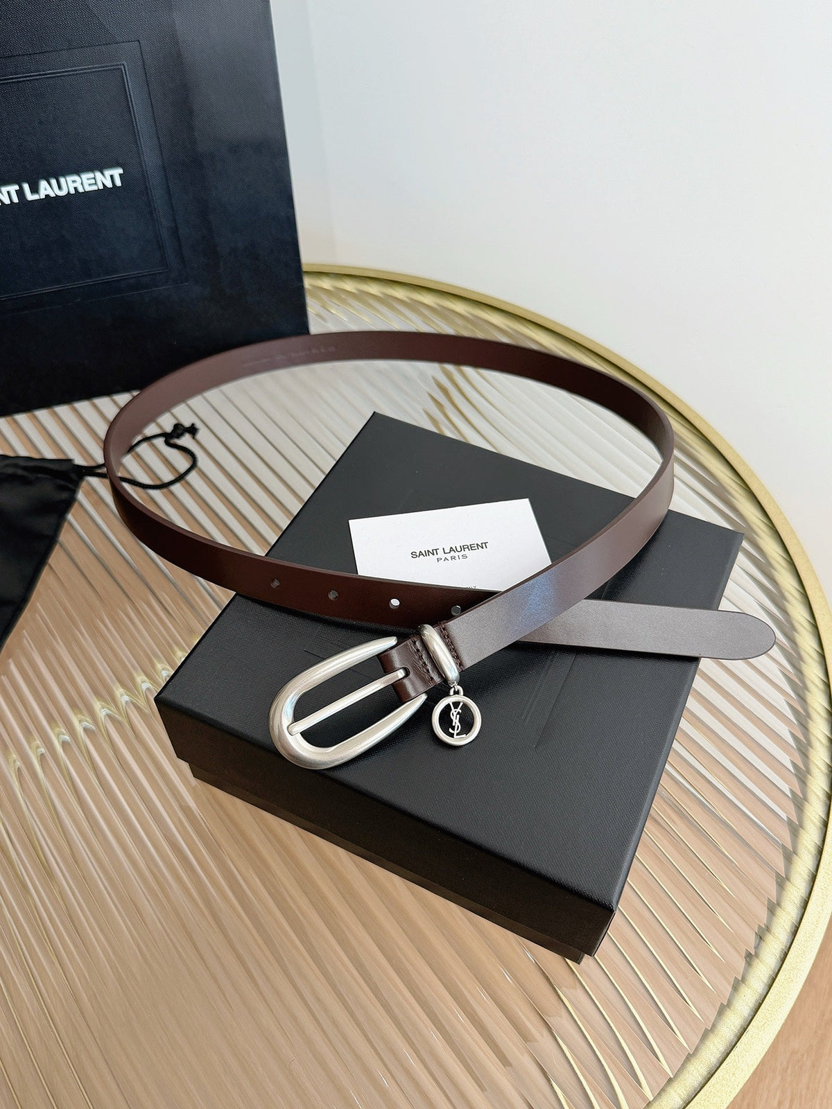 YSL 26S Belt 2cm Gold-Tone Buckle Italian Leather 220481