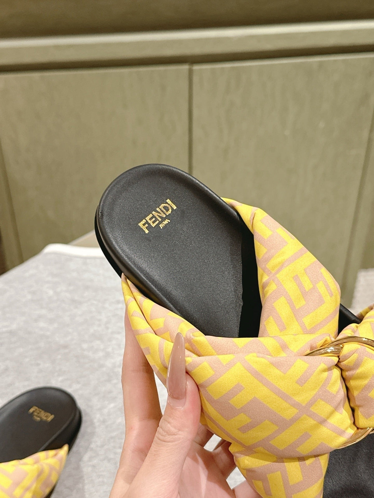 Fendi 26S Wide Cross-Strap Sandals Yellow Fabric