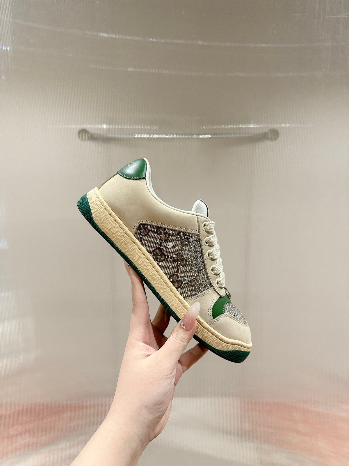 GG 26s Screener Sneaker Beige Suede Mix Canvas