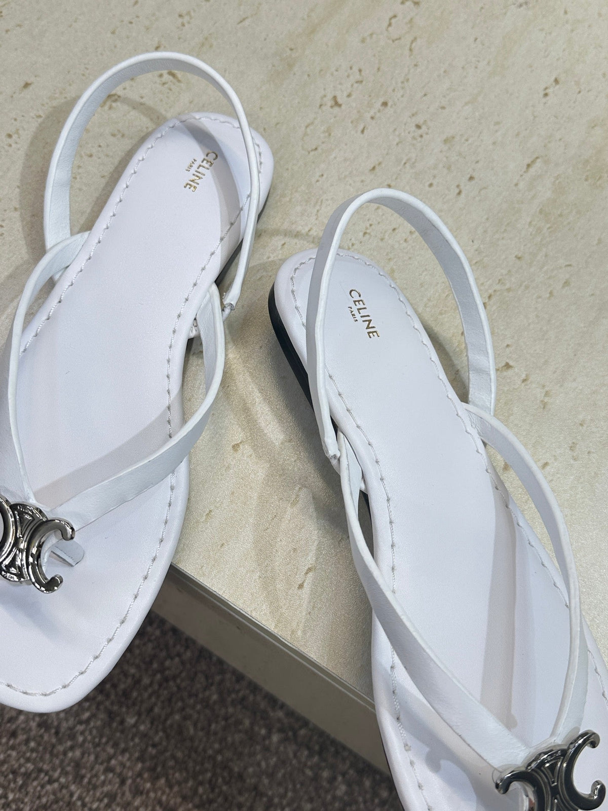 Celine 26s Thong Sandals White Calfskin 294817
