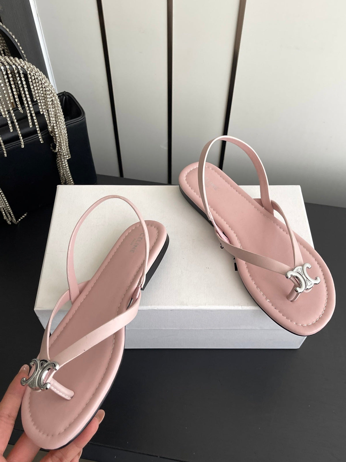 Celine 26s Thong Sandals Light Pink Calfskin 305819