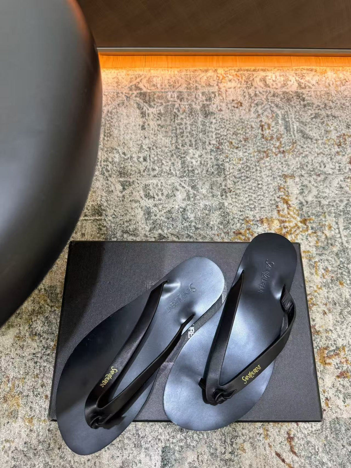 YSL 26S Thong Sandals Black Calfskin 25626