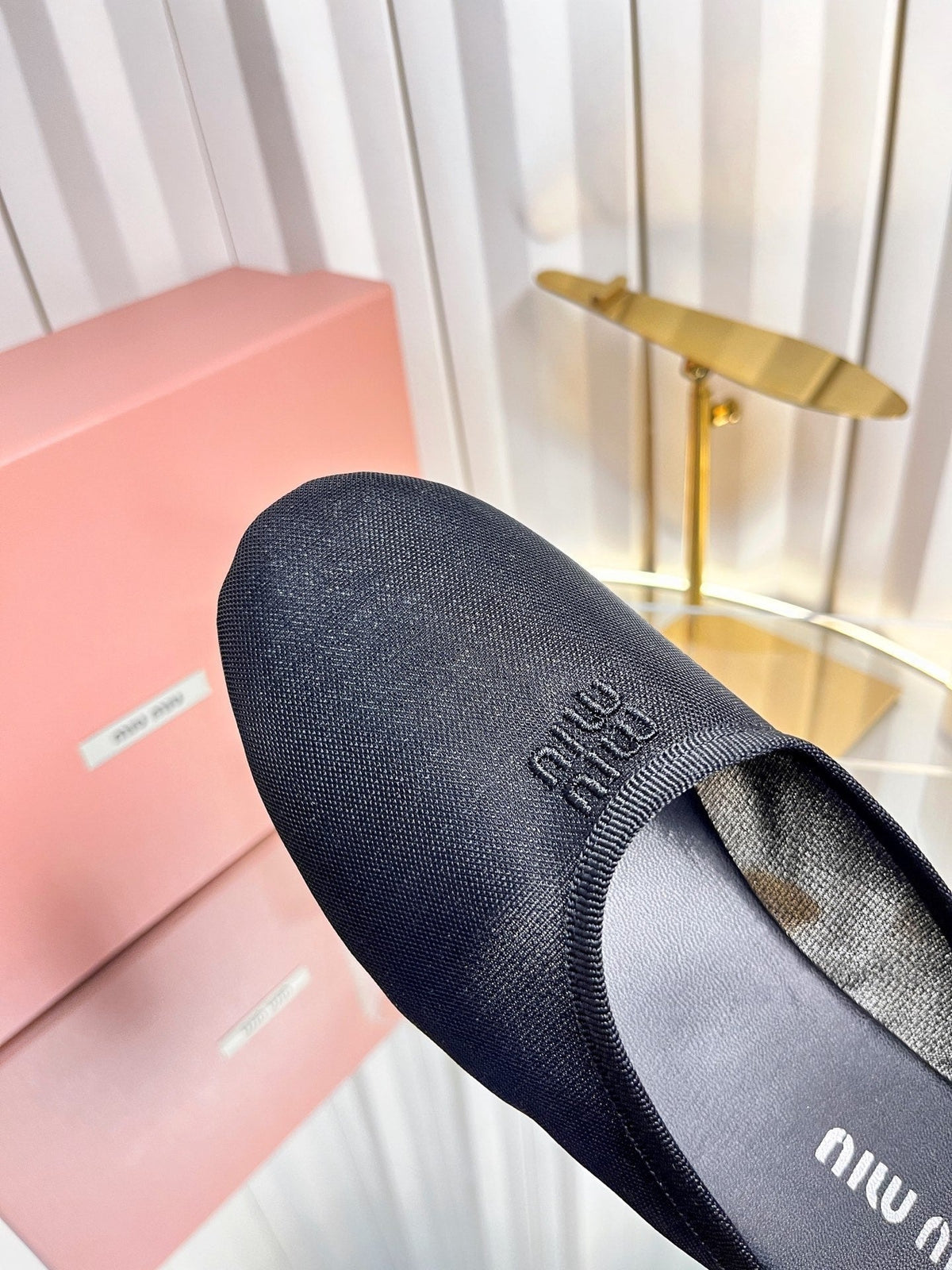 Miumiu 26S Flat Mules Black Fabric And Leather