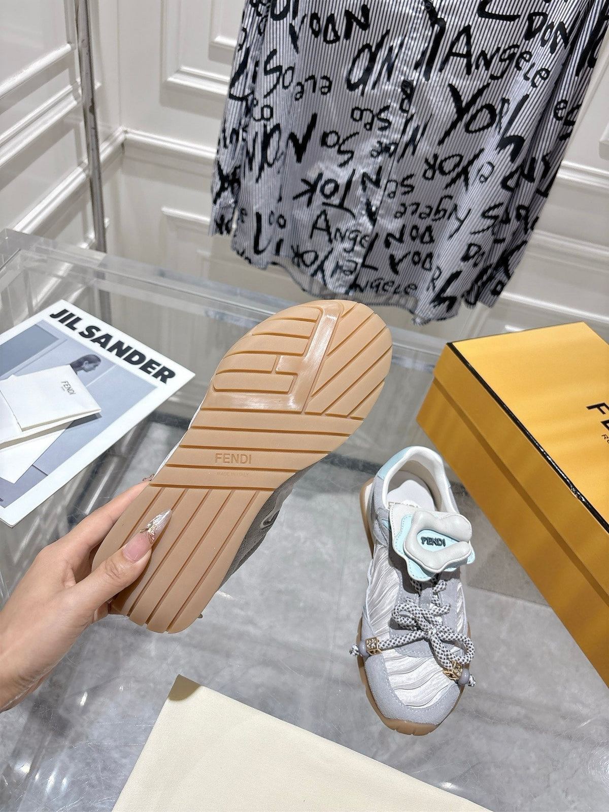 Fendi 26S Sneakers Grey Fabric And Suede