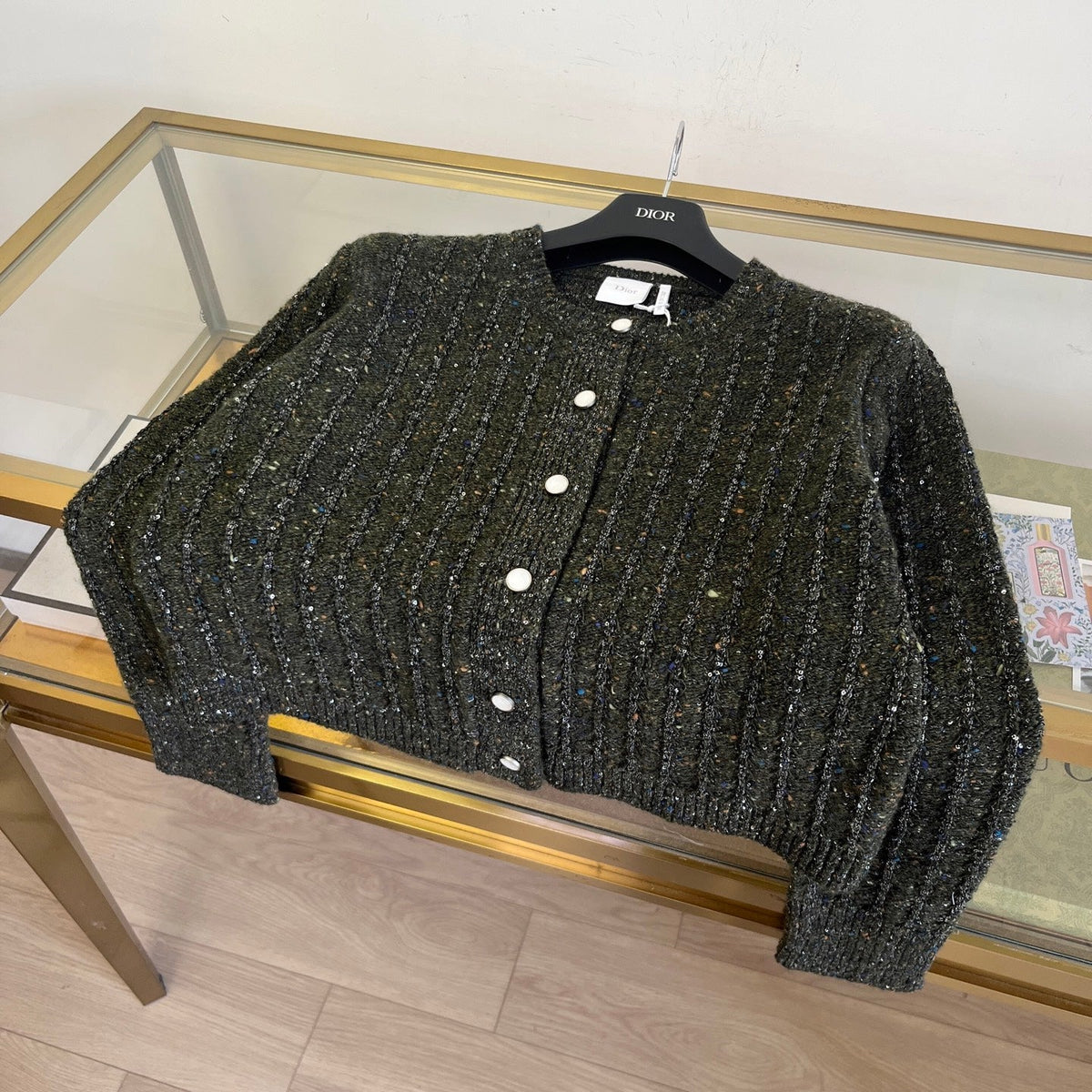 Dior 2026 Cardigan Moss Green Wool With Sequins 435412