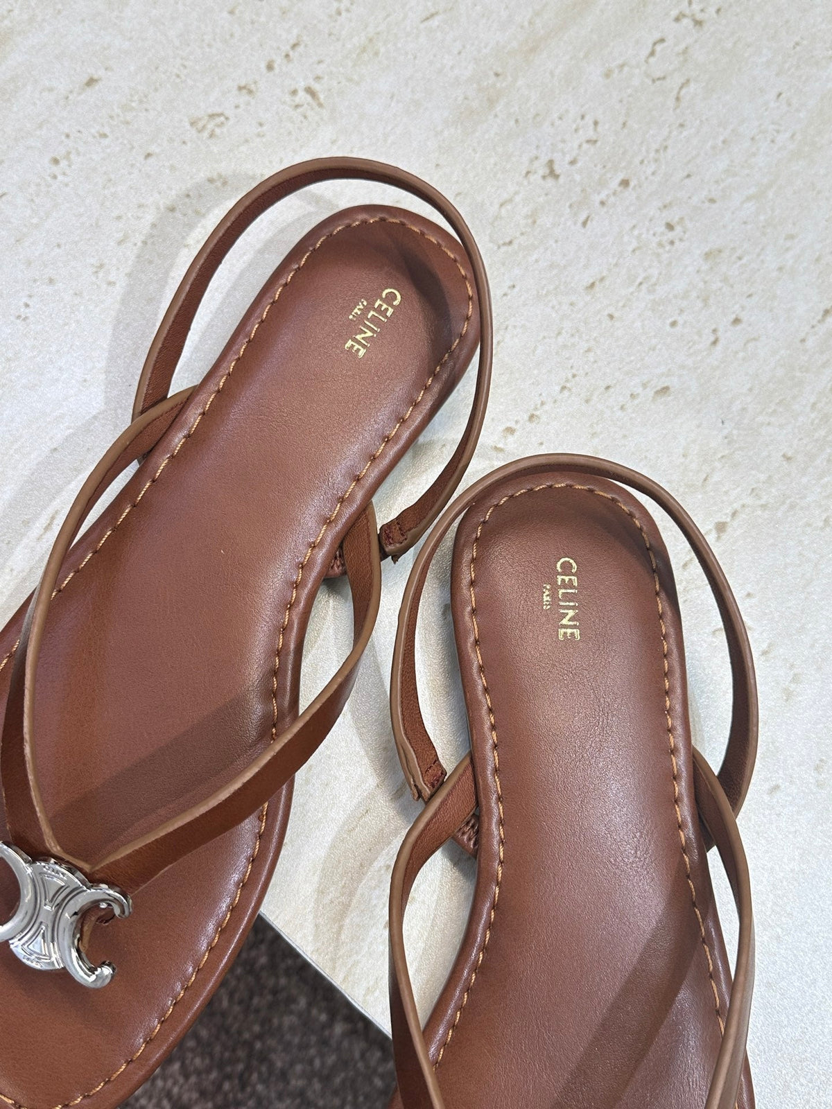 Celine 26s Thong Sandals Brown Calfskin 835194