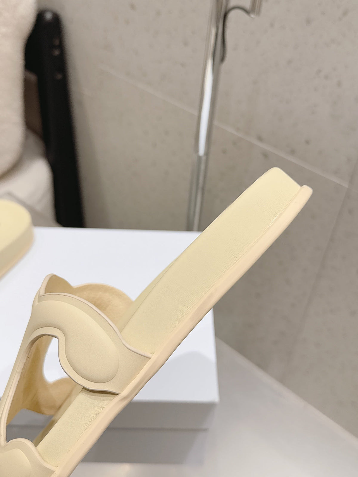 Celine 26s Triomphe Slides Pastel Yellow Calfskin 538194