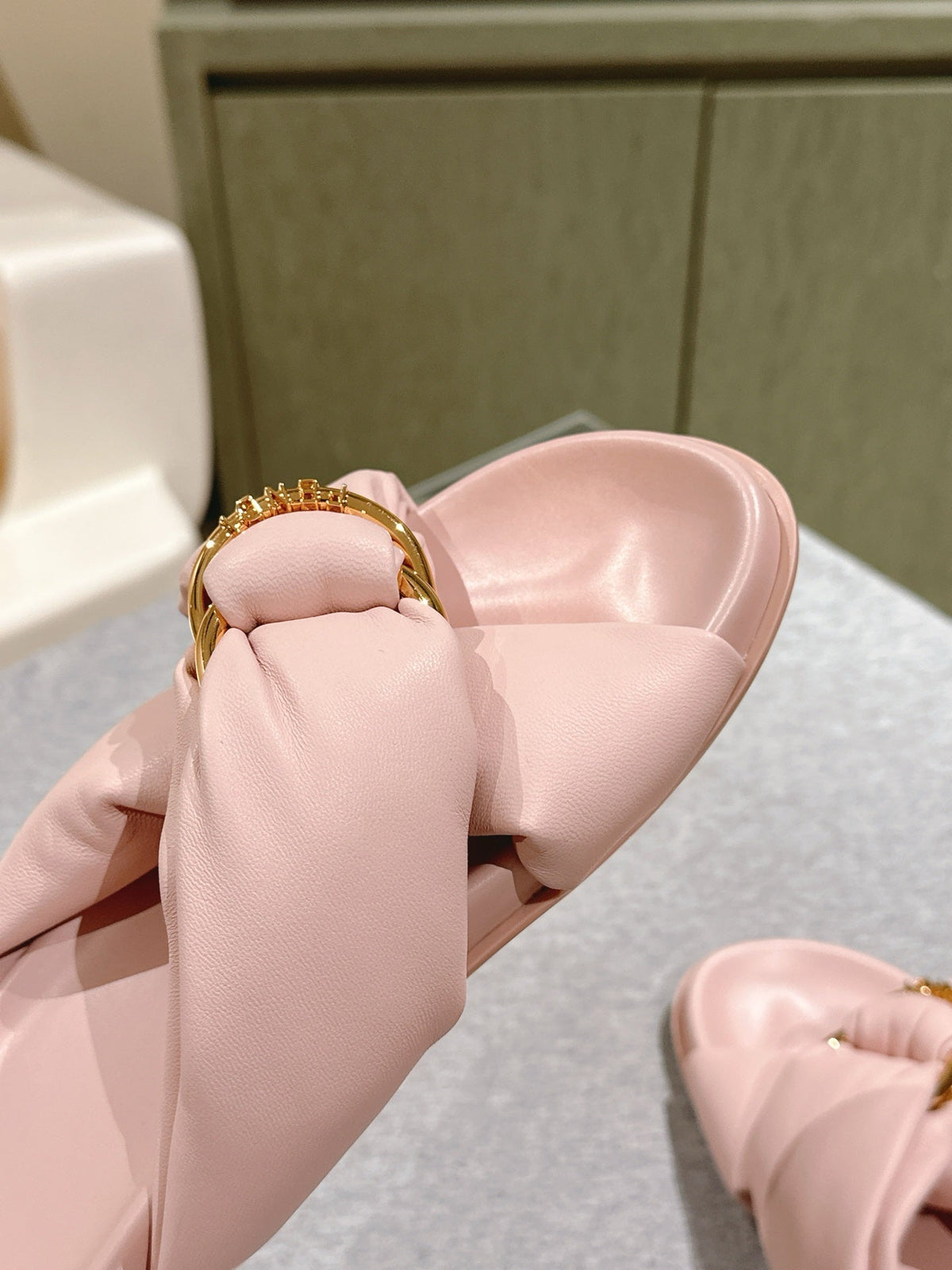 Fendi 26S Wide Cross-Strap Sandals Light Pink Lambskin