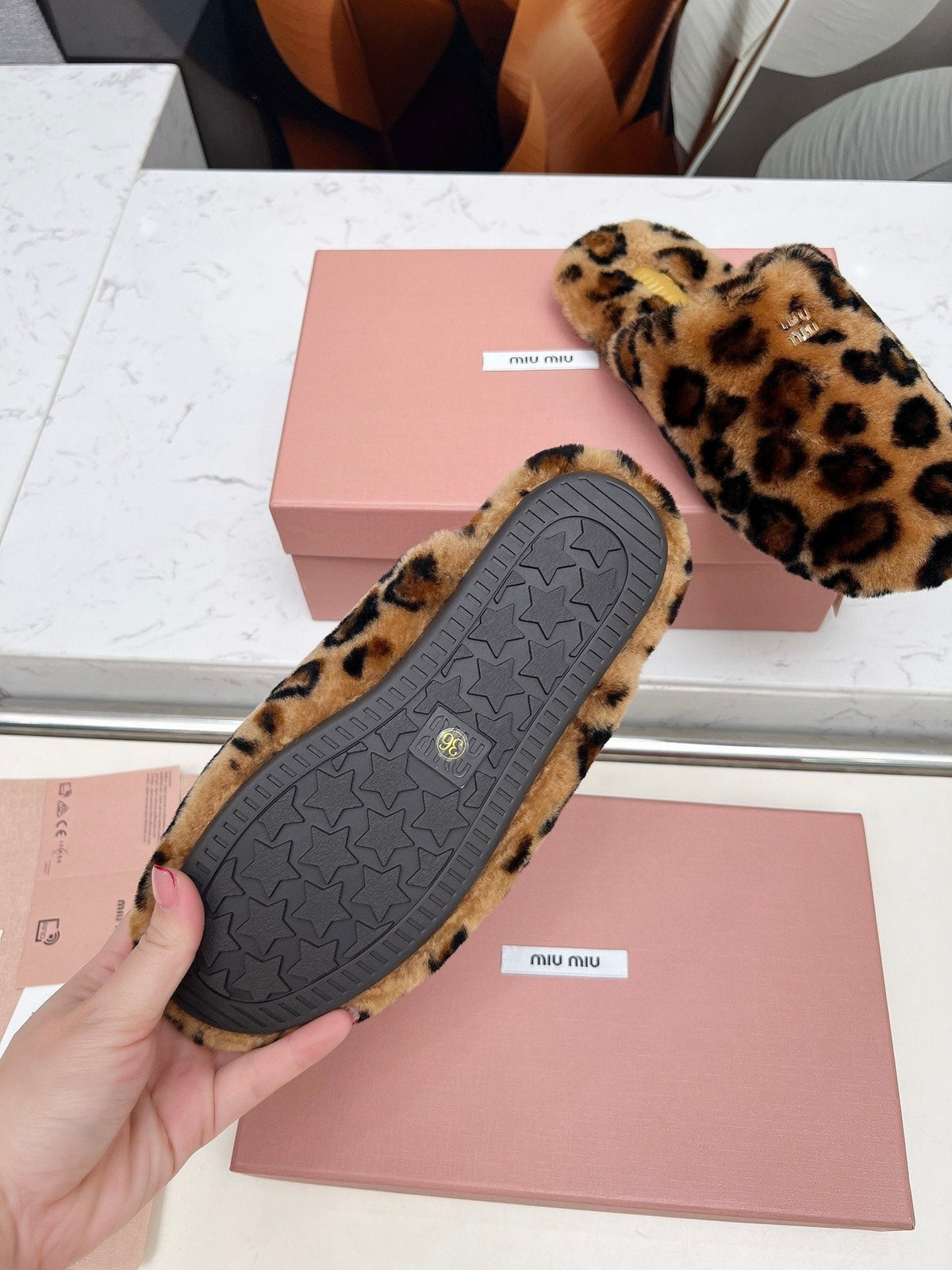 Miumiu 26S Mules Leopard Pattern Shearling
