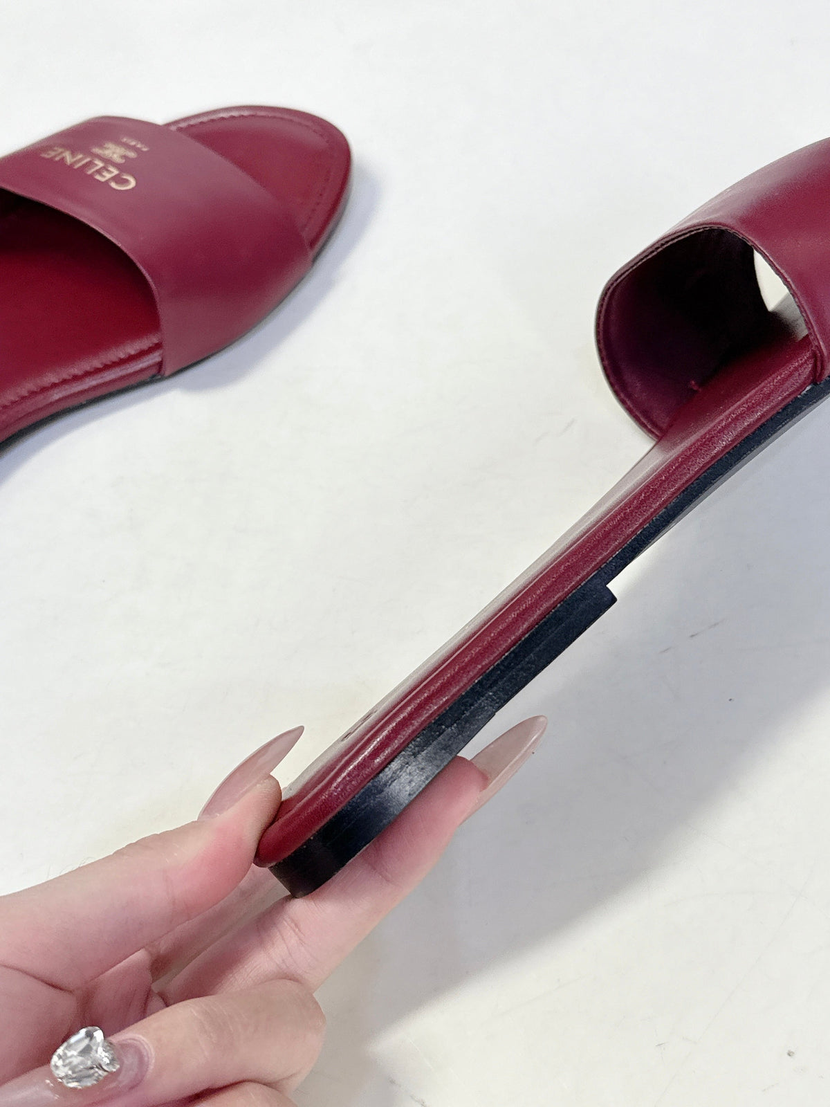 Celine 26s Flat Slides Burgundy Red Lambskin 928351