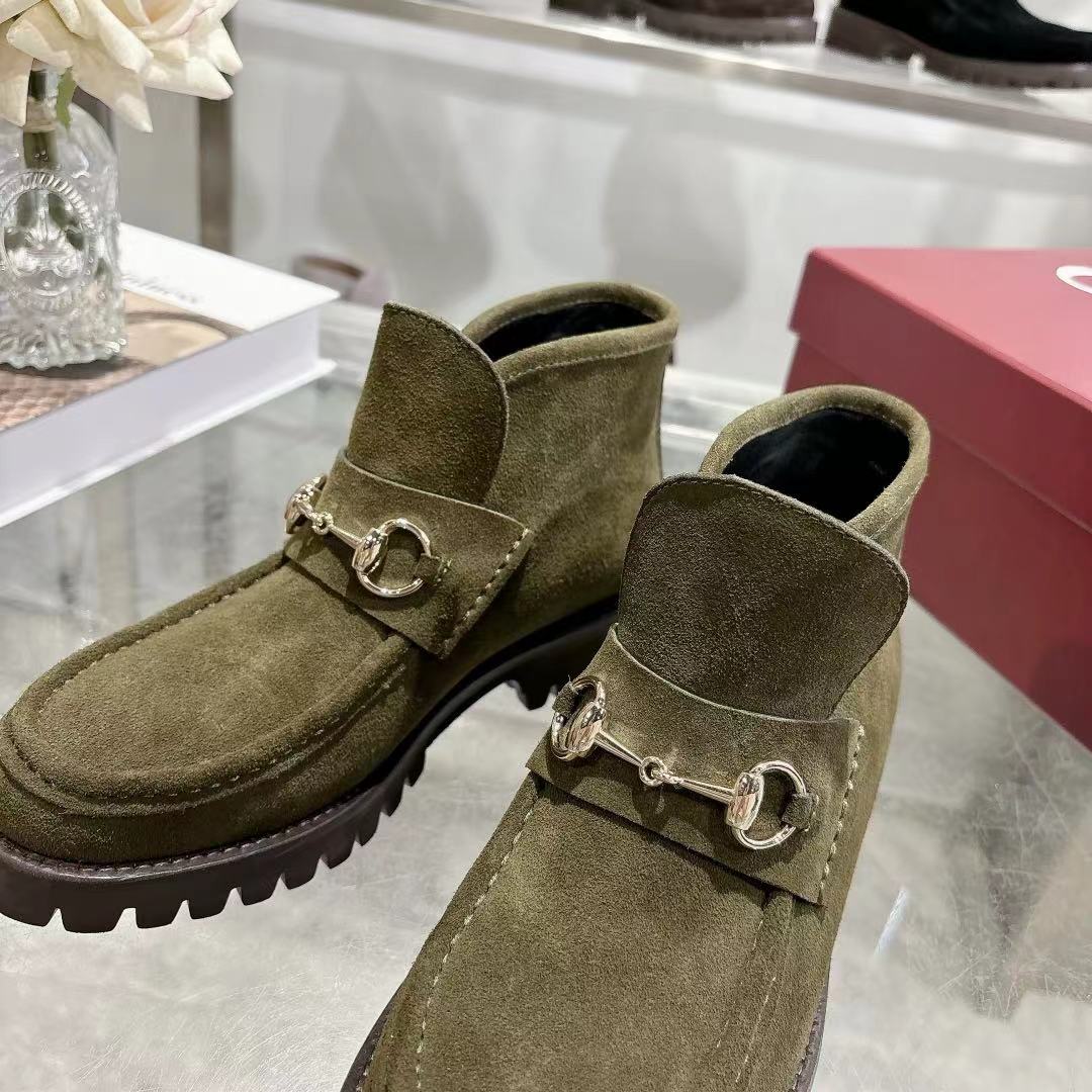 GG 2026 Ankle Boot With Horsebit Olive Green Suede
