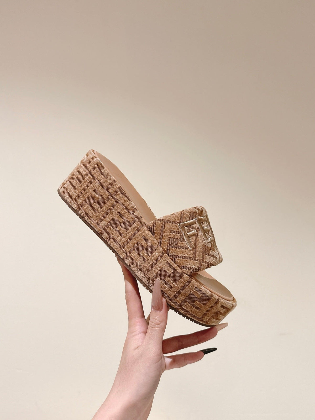 Fendi 26S Platform Sandals Brown And Black Fabric