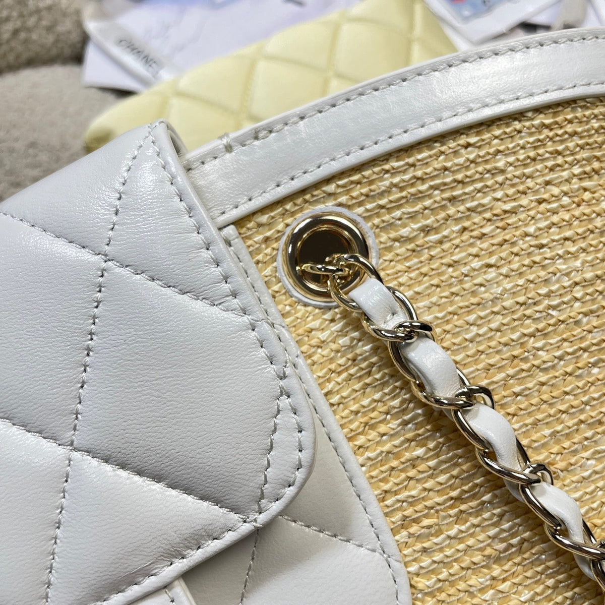 Chanel 2026 Shopping Tote Bag 41cm Raffia Suede Lambskin