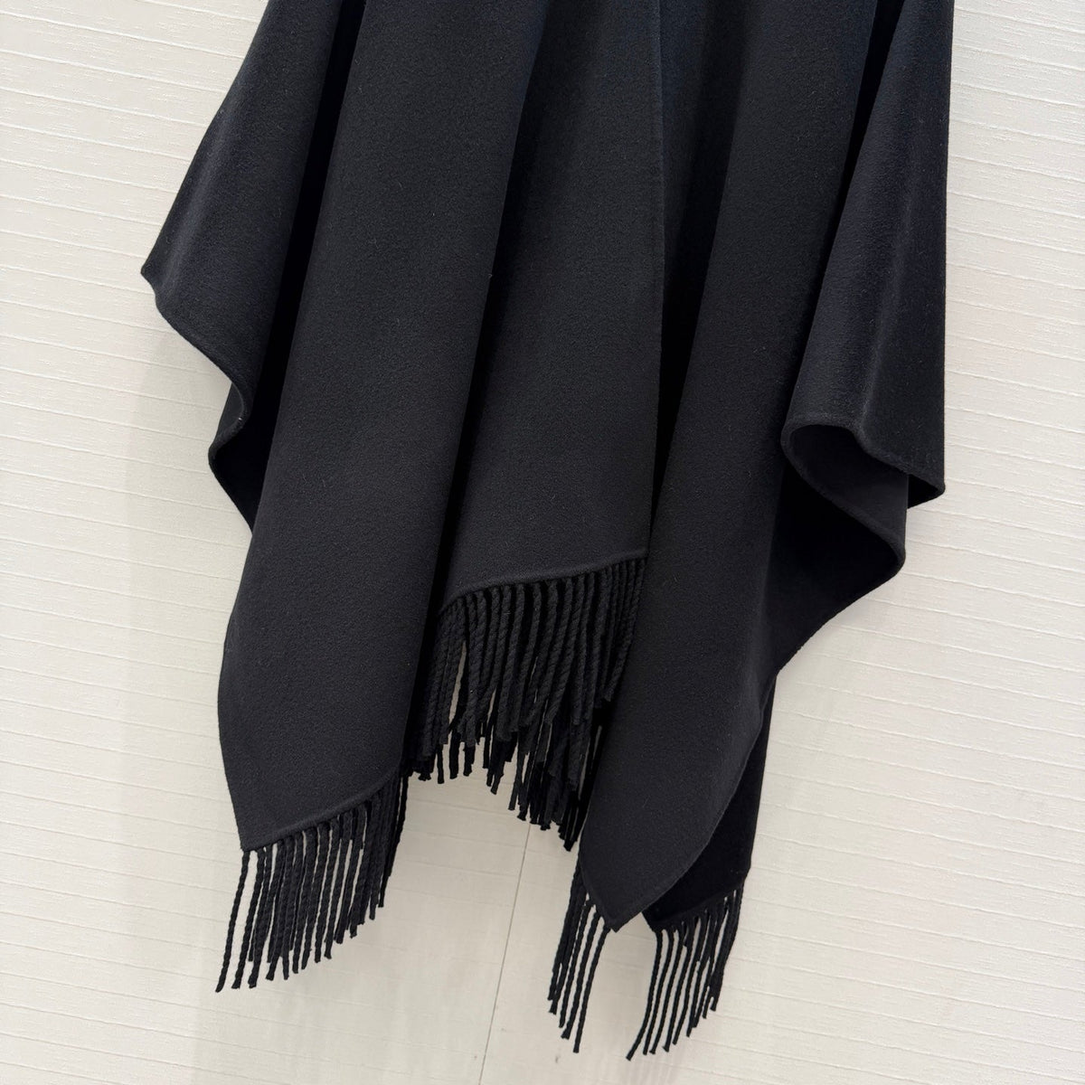 CD 26FW Cape Coat Knot Buttons Fringe Hem Black Wool 440413