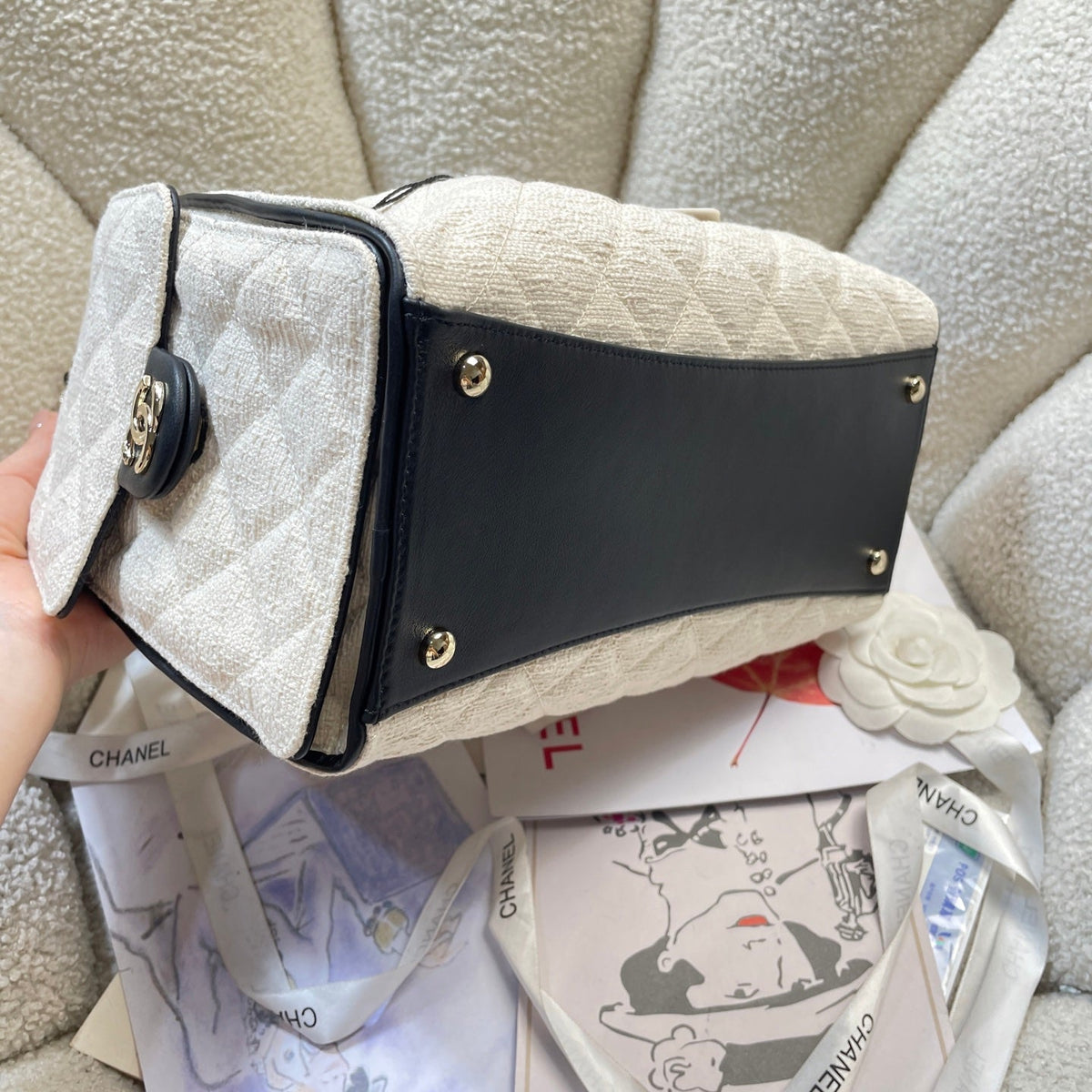 Chanel 2026 Hobo Bag Black Cream Canvas Leather