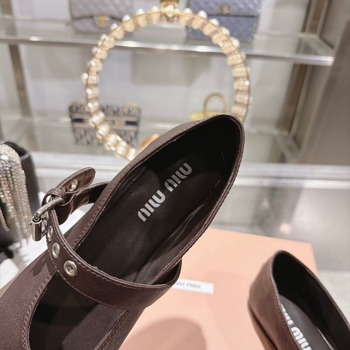 Miumiu 26S Mary Jane Flats Dark Brown Lambskin