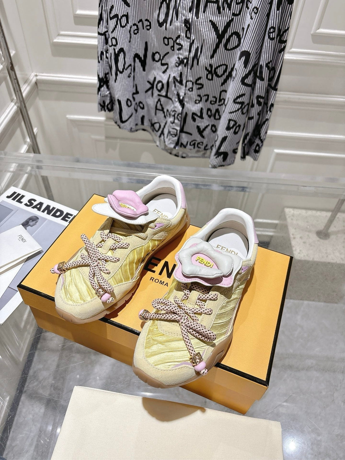 Fendi 26S Sneakers Light Yellow Fabric And Suede