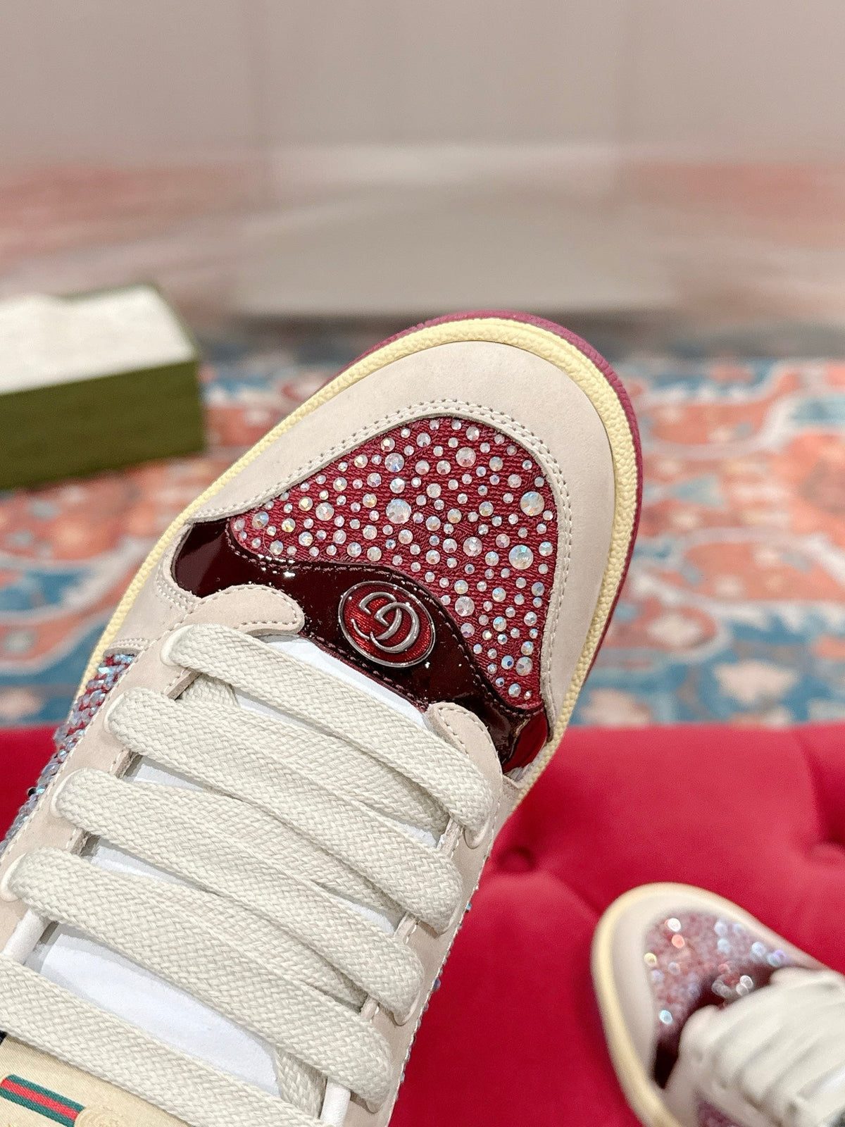 GG 26s Screener Sneaker Beige Suede Mix Dark Red Canvas
