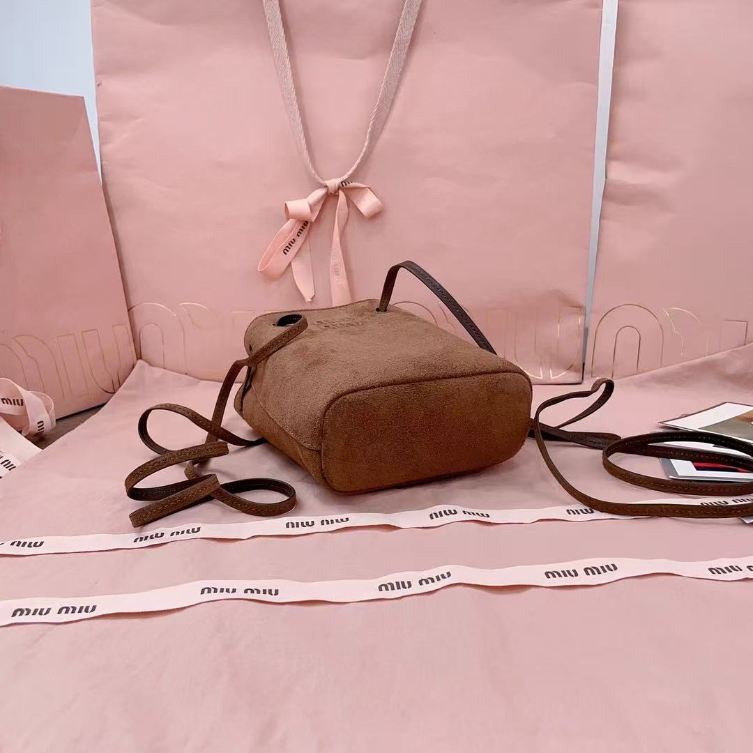 MiuMiu 2026 Mini Bucket Bag 17cm Brown Suede