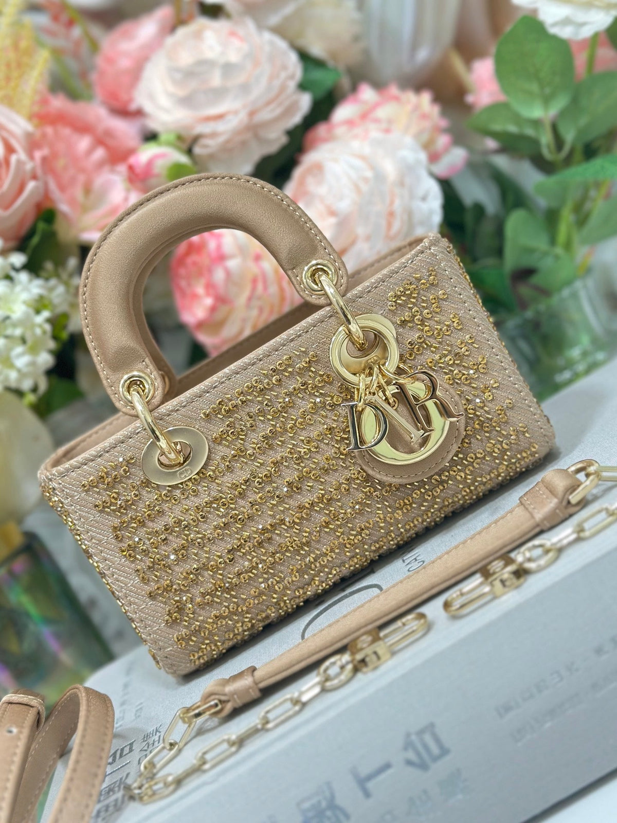 Dior 2026 Lady D-Joy Bag With Chain 16cm Canvas Leather 406830