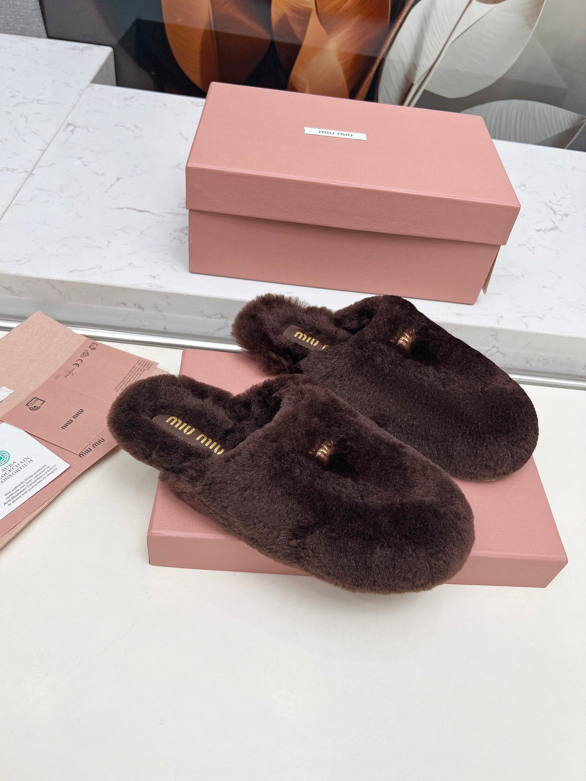 Miumiu 26S Mules Dark Brown Shearling
