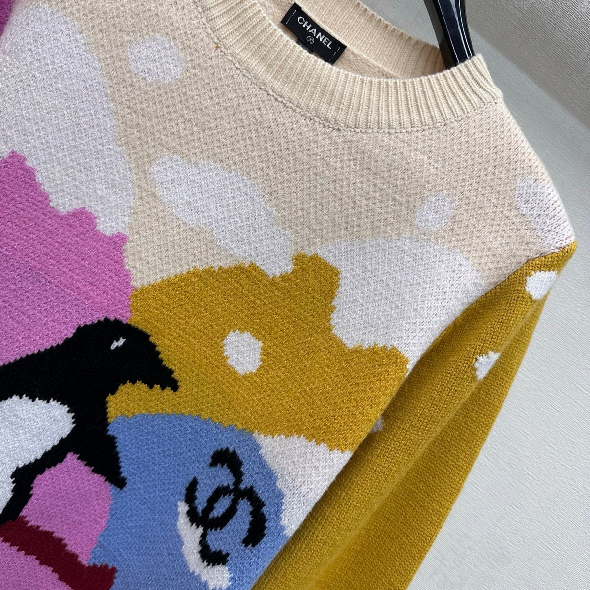CC 26FW Color-Block Crewneck Sweater Penguin Ski Jacquard Double-C Wool 446466