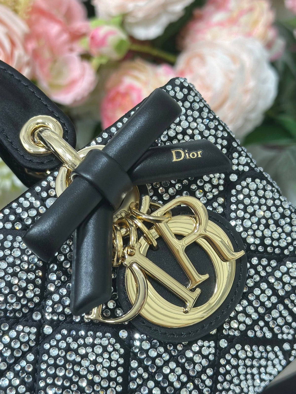 Dior 2026 Mini Lady Dior Bag Black Cannage Satin and Strass 405668