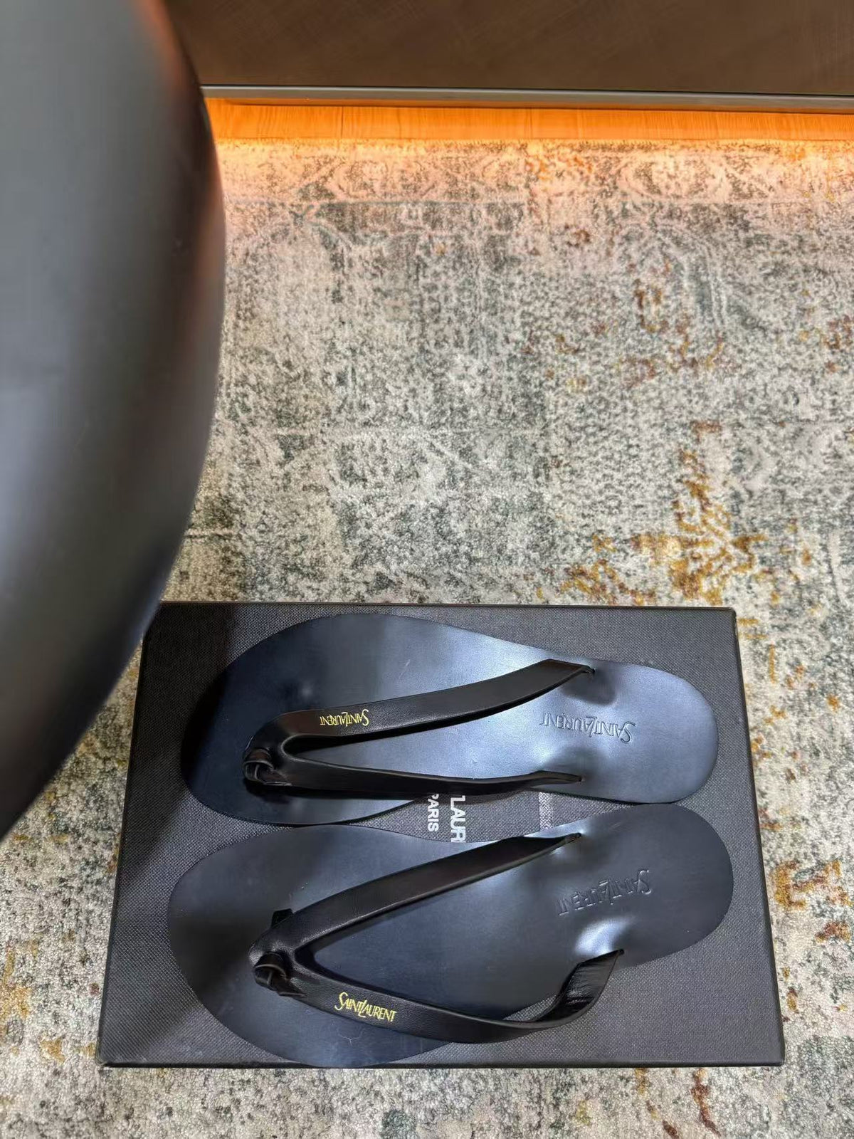 YSL 26S Thong Sandals Black Calfskin 25626